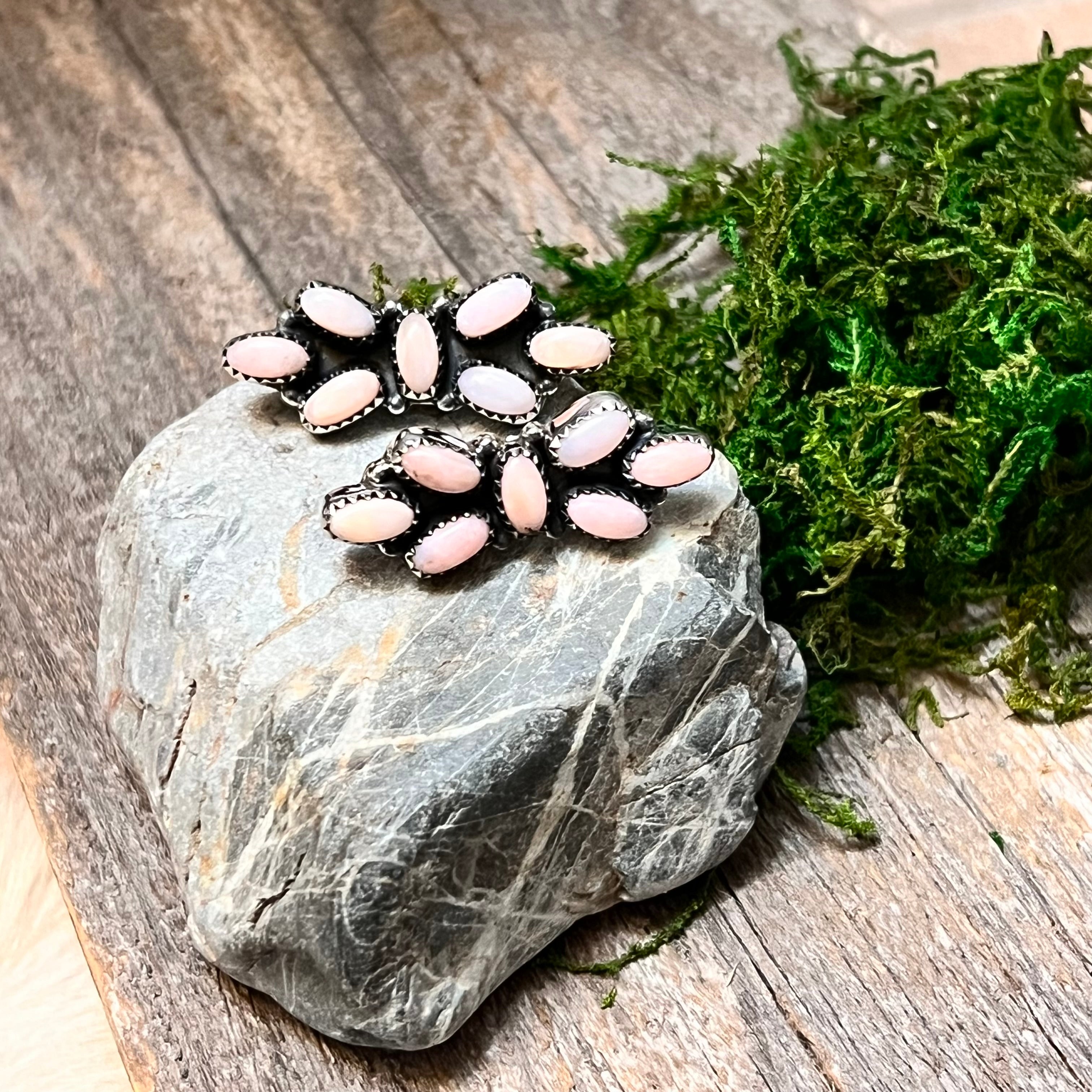 Handmade Pink Opal & Sterling Silver Stud Earrings