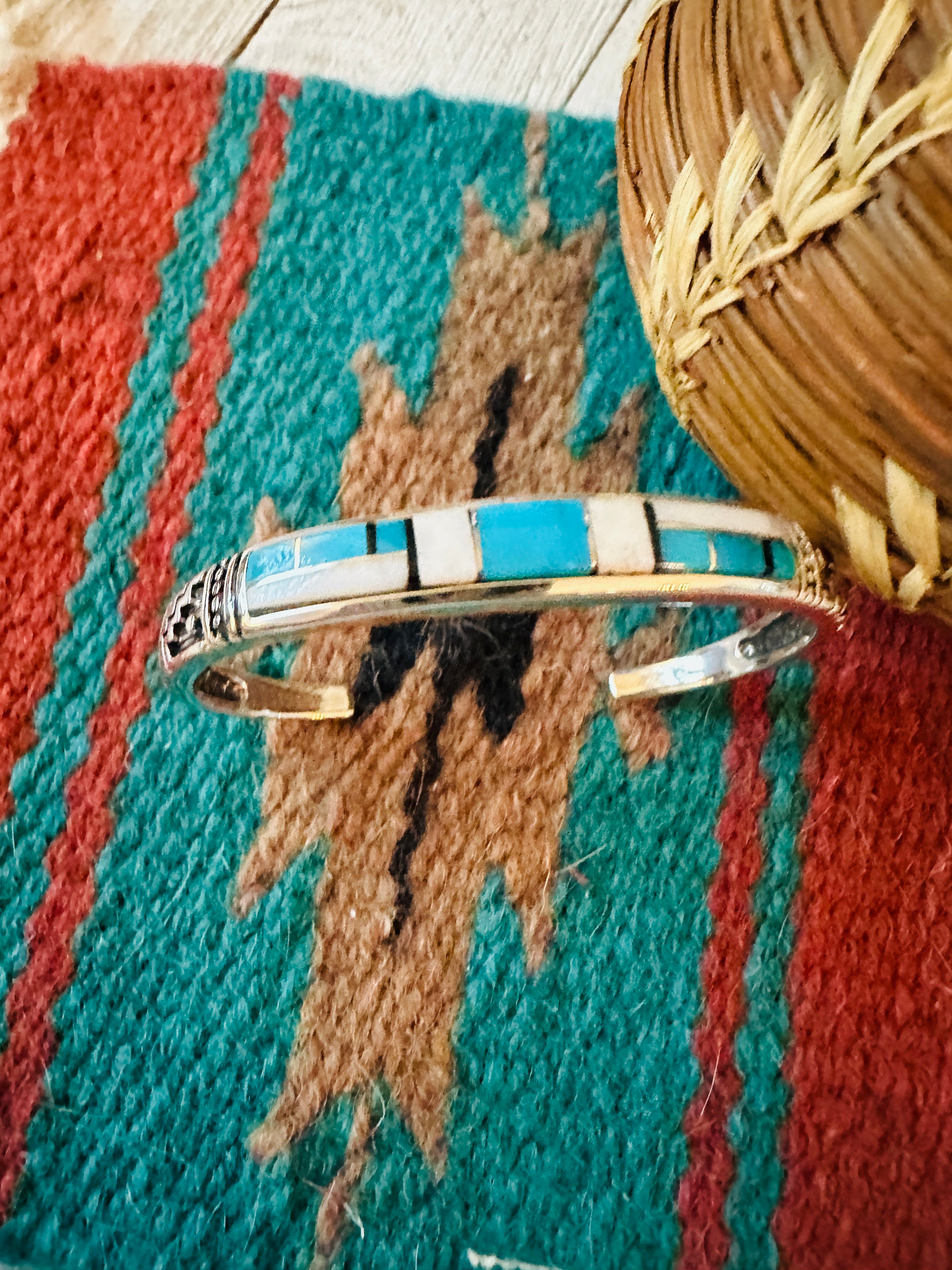 Navajo Multi Stone & Sterling Silver Inlay Cuff Bracelet