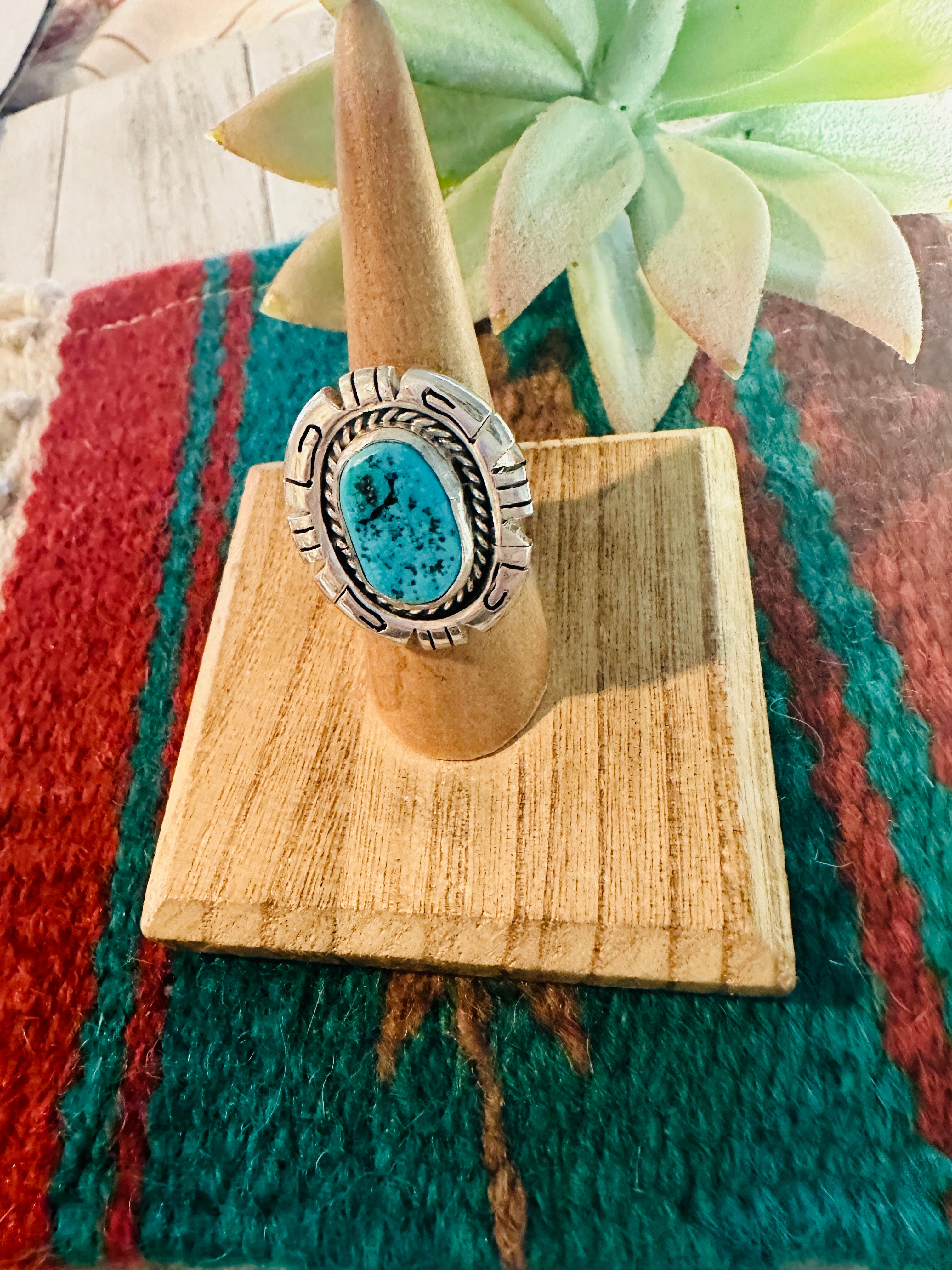 Navajo Kingman Turquoise & Sterling Silver Ring Size 7 Signed