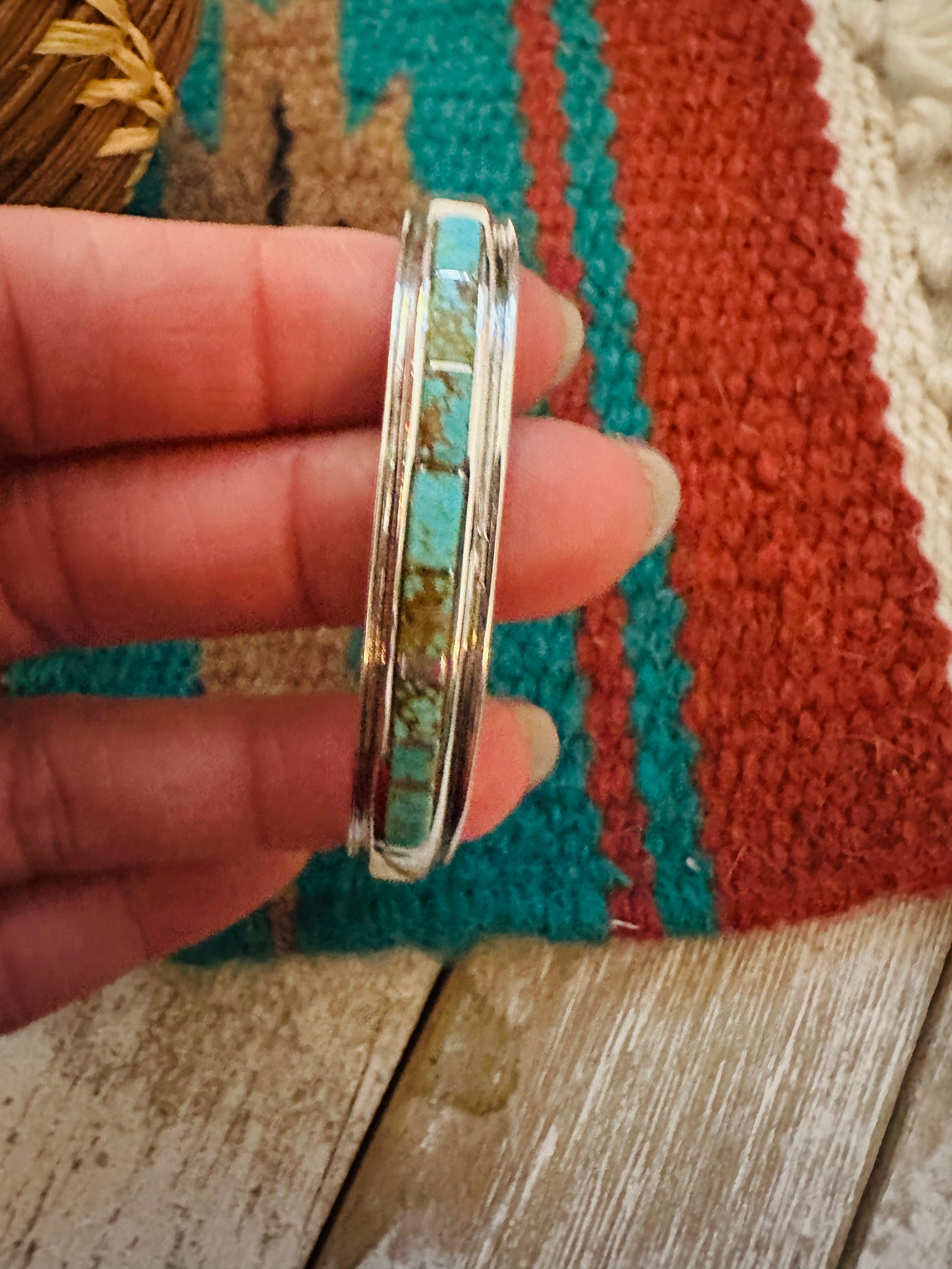 Navajo Turquoise & Sterling Silver Inlay Cuff Bracelet