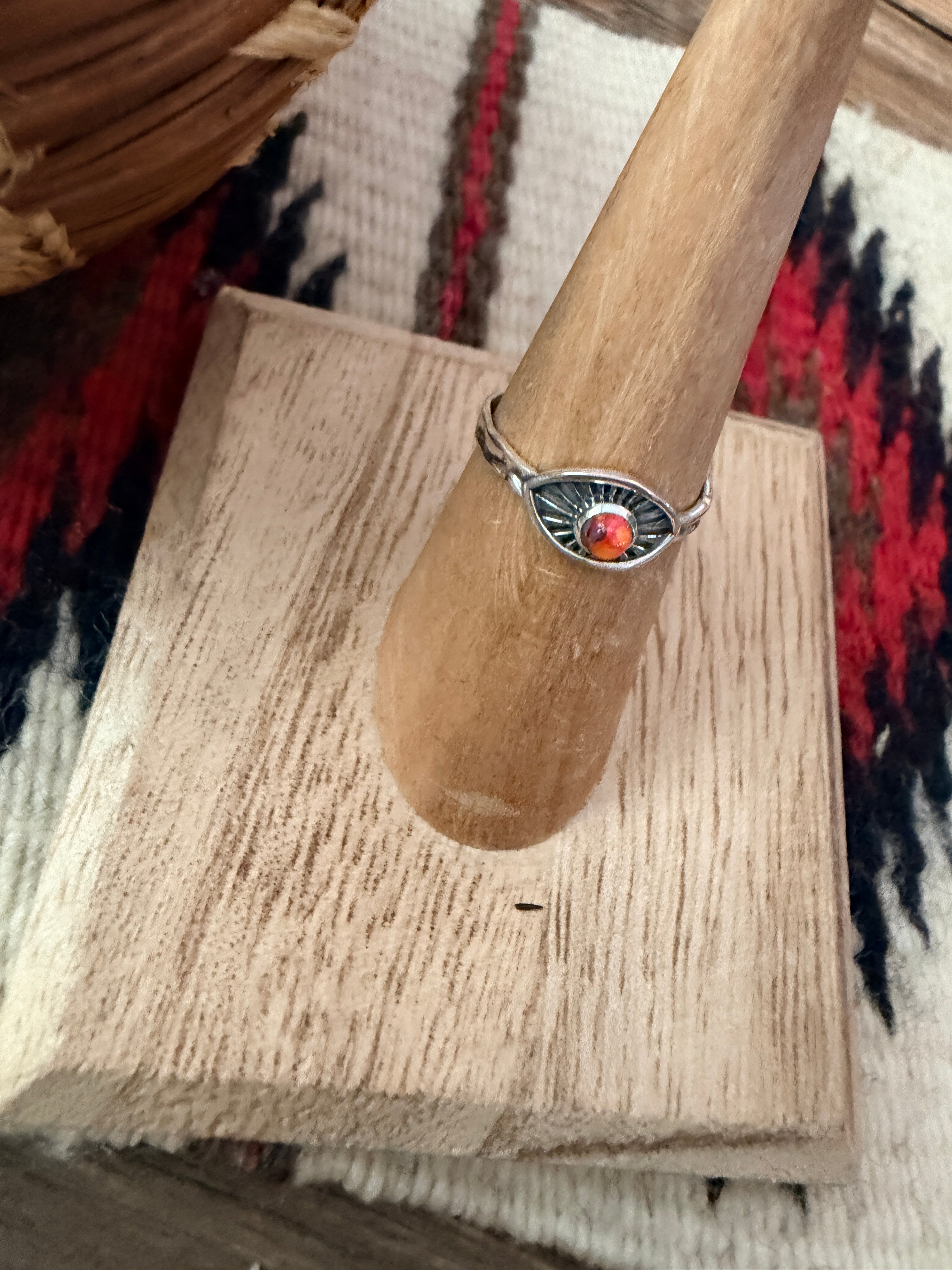 Handmade Sterling Silver & Pink Mojave Adjustable Ring