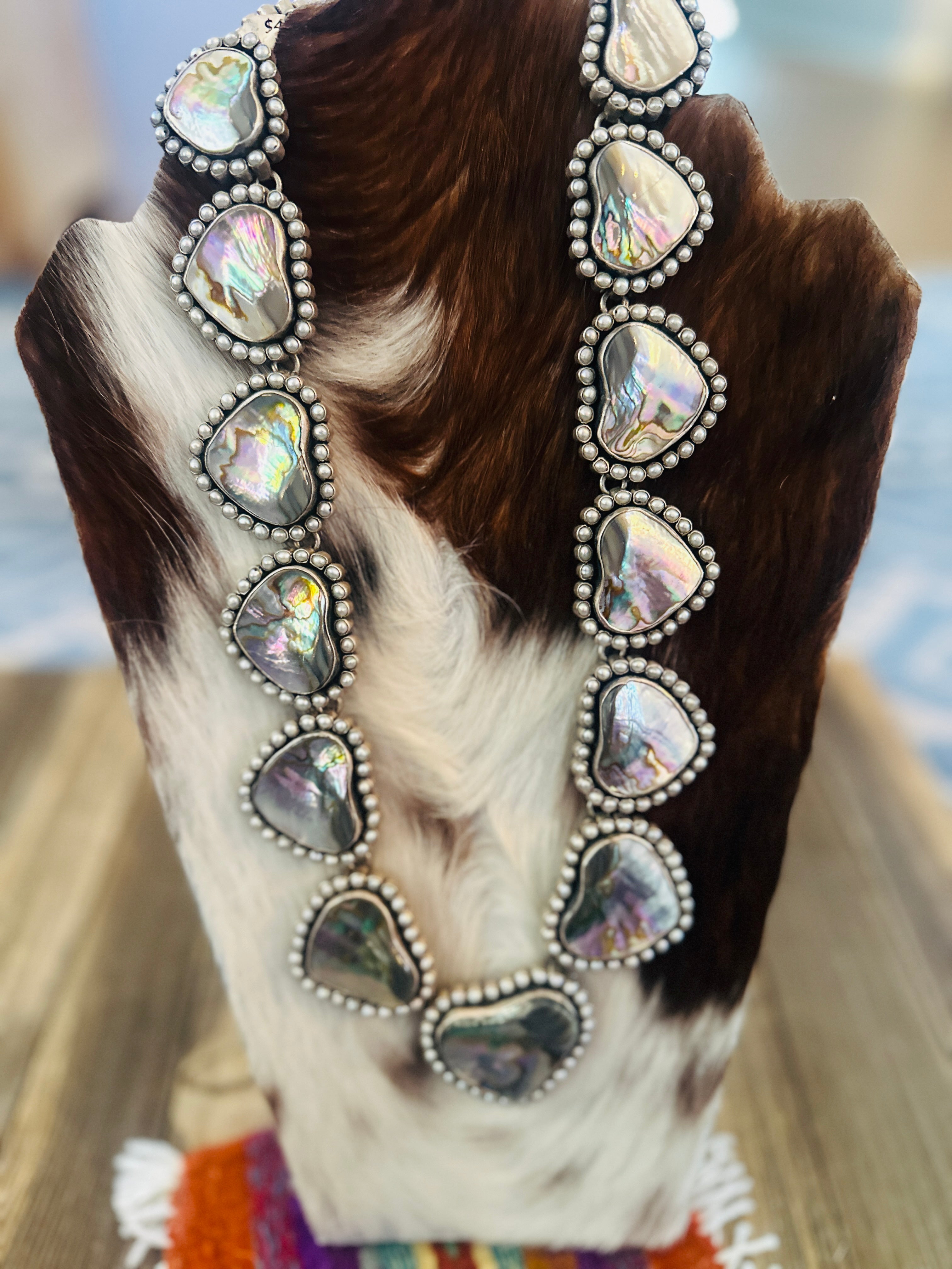 Handcrafted Abalone, Mother of Pearl & Sterling Silver Heart Necklace by Federico Jimenez