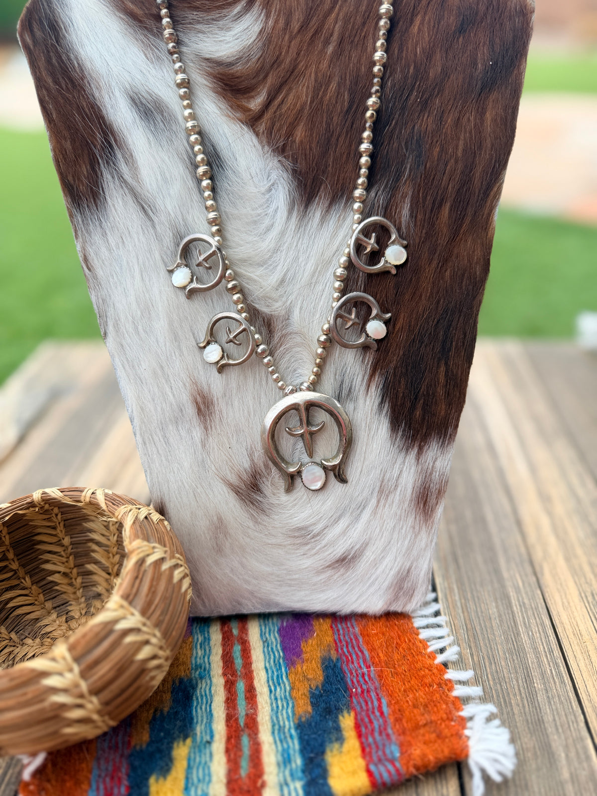 Old Pawn Handcrafted Mother of Pearl & Sterling Silver Beaded Naja Necklace