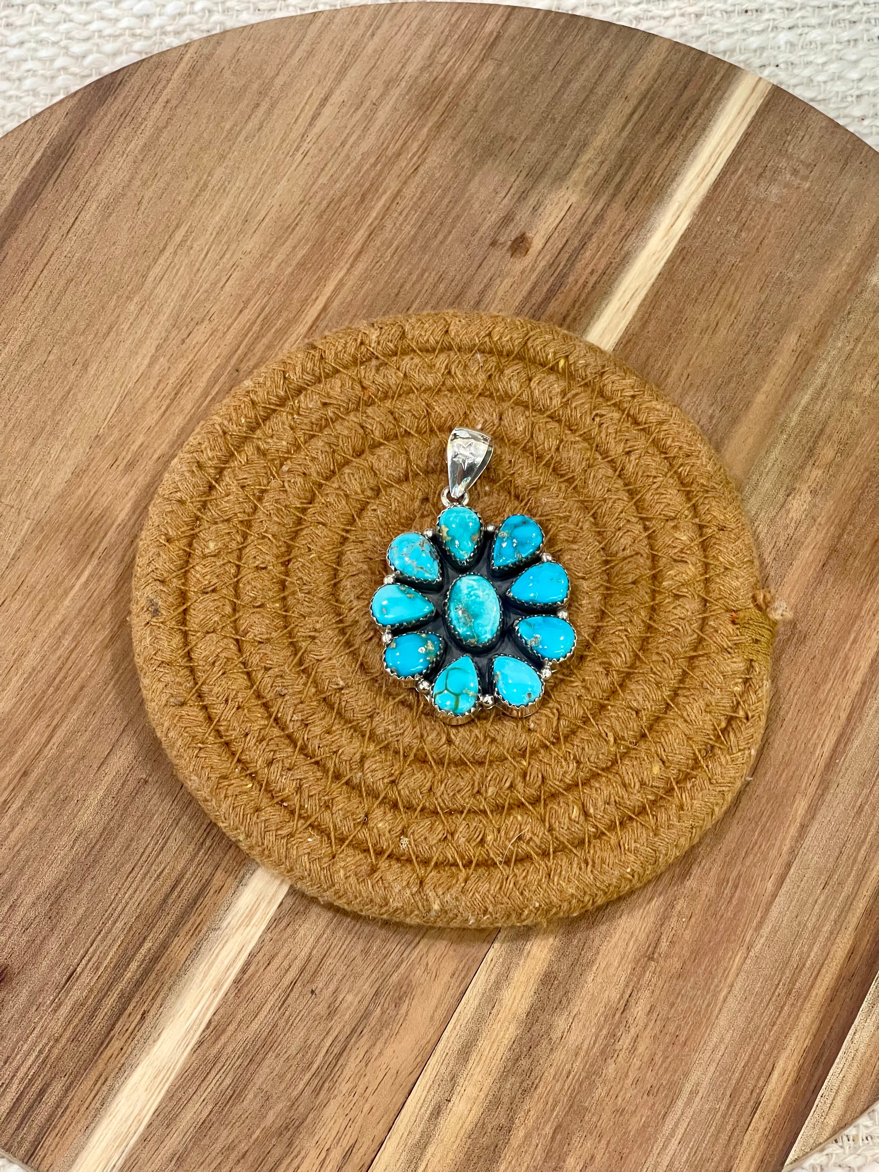 Handcrafted Sterling Silver & South Hill Sonoran Turquoise Cluster Pendant