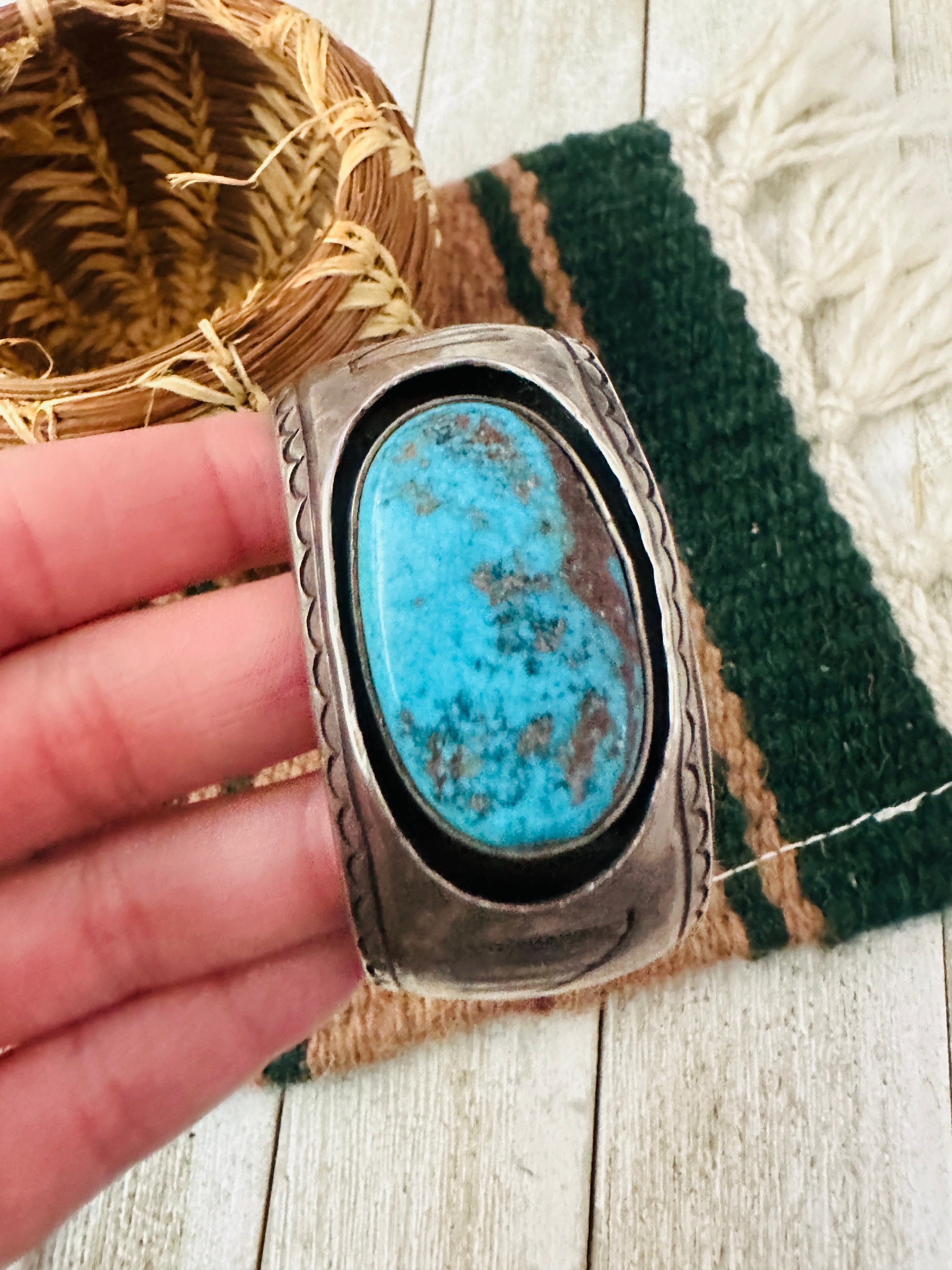 Handcrafted Old Pawn Turquoise & Sterling Silver Cuff Bracelet