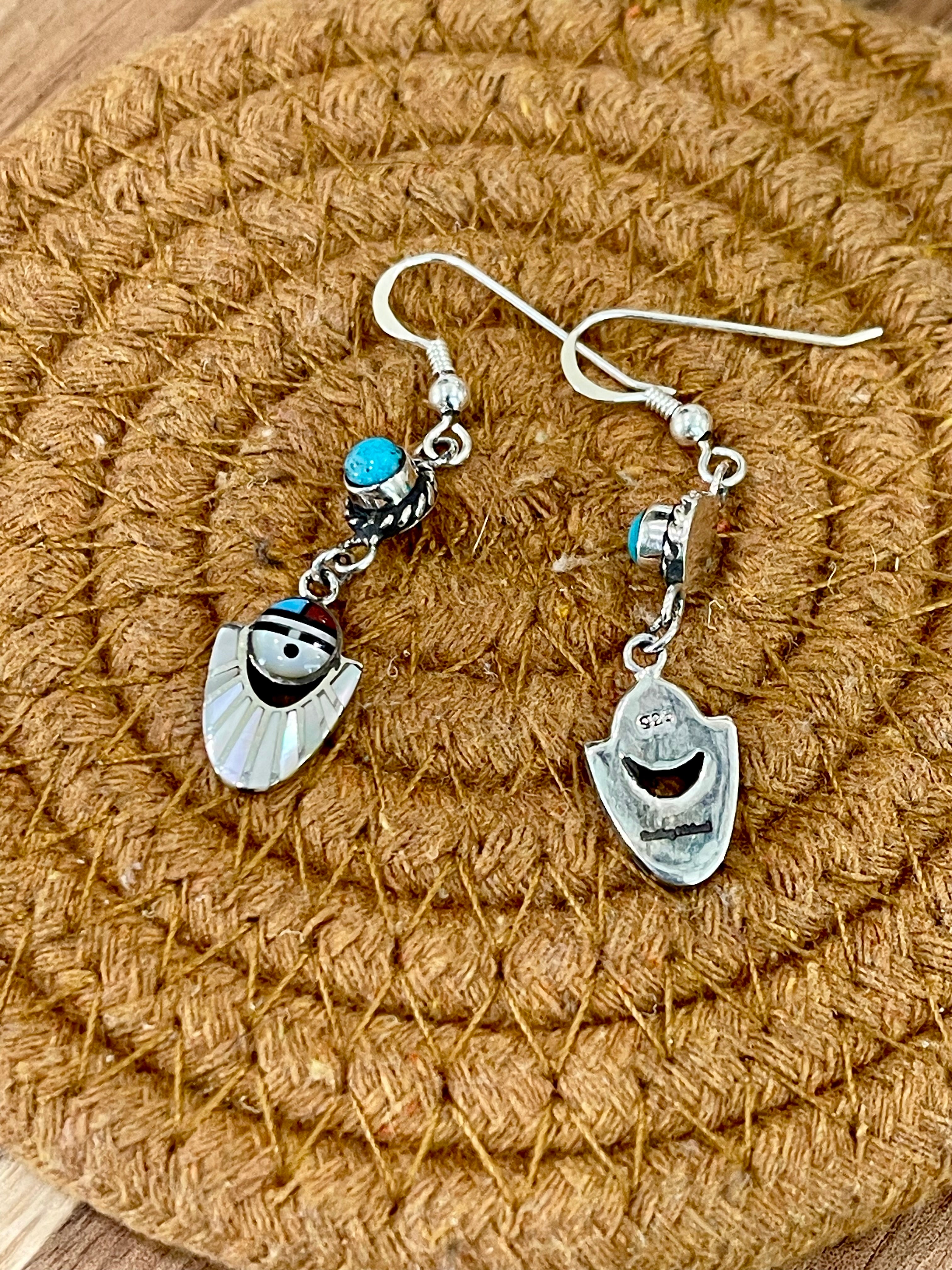 Handcrafted Sterling Silver & Multi Stone Sunface Dangle Earrings