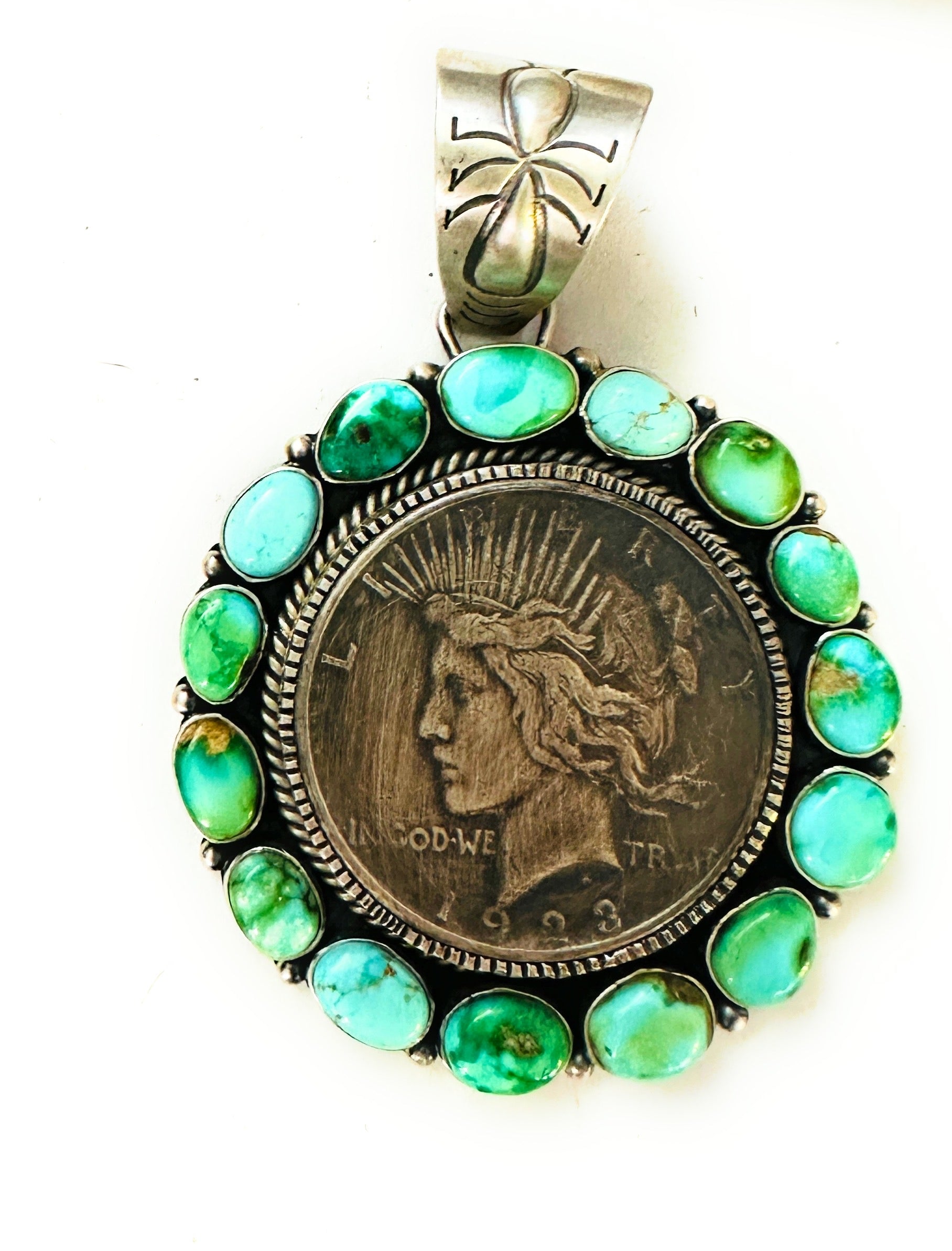 Navajo Sterling Silver & Turquoise Liberty Coin Pendant