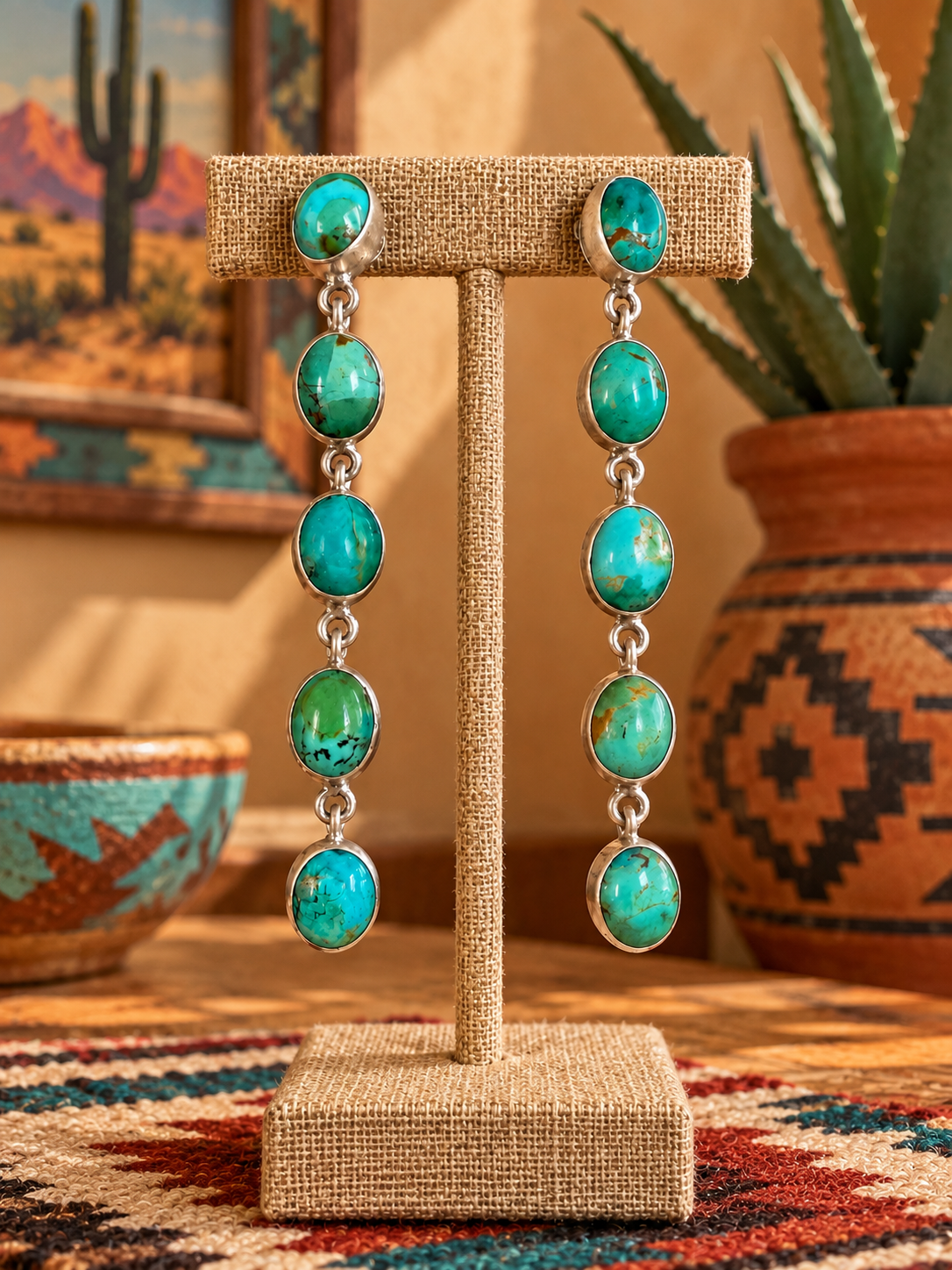 The Cowgirl’s Handmade Turquoise & Sterling Silver 5 Stone Post Dangle Earrings (Copy)