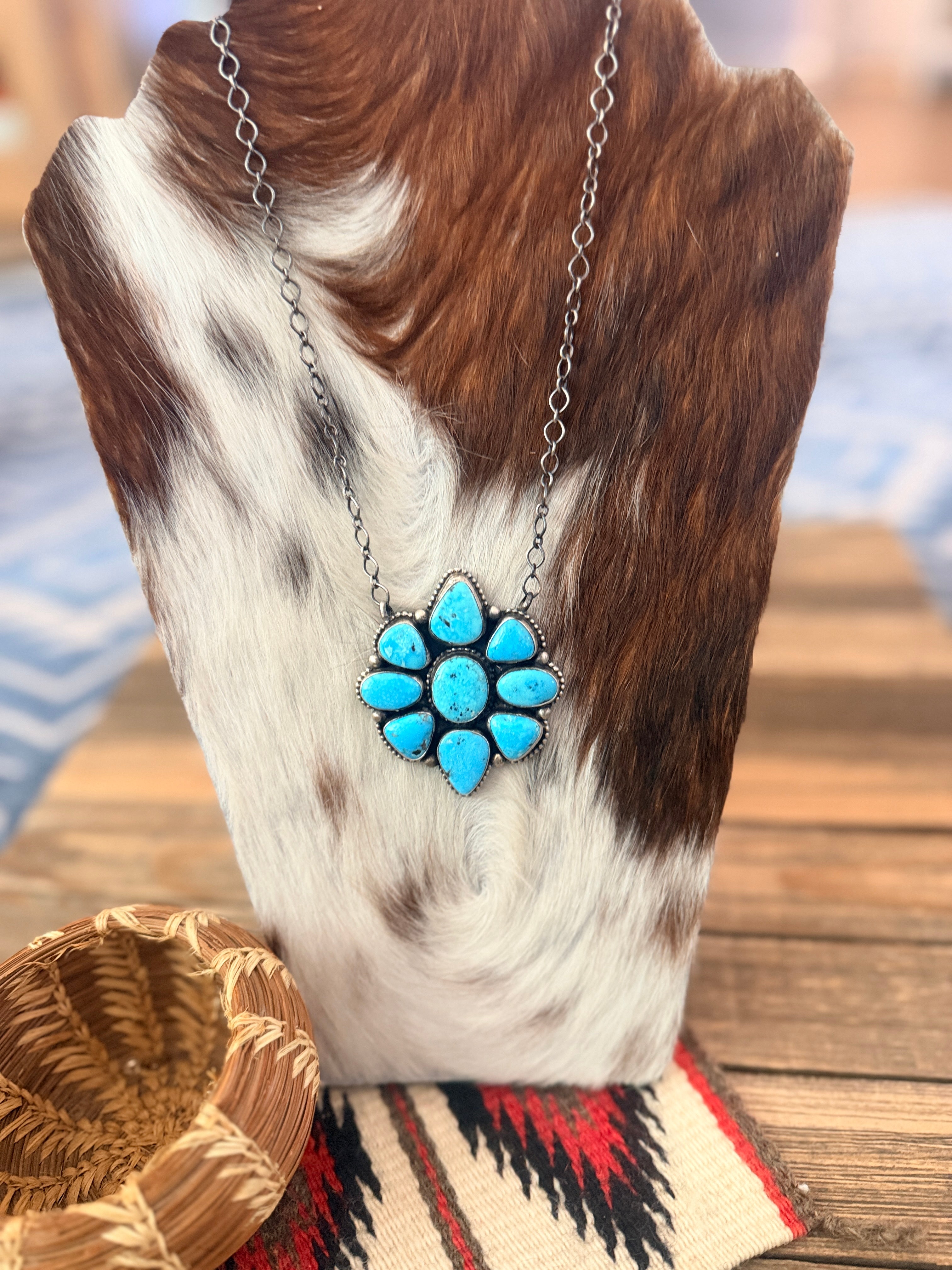 Handcrafted Turquoise & Sterling Silver Cluster Necklace by Travis Jim