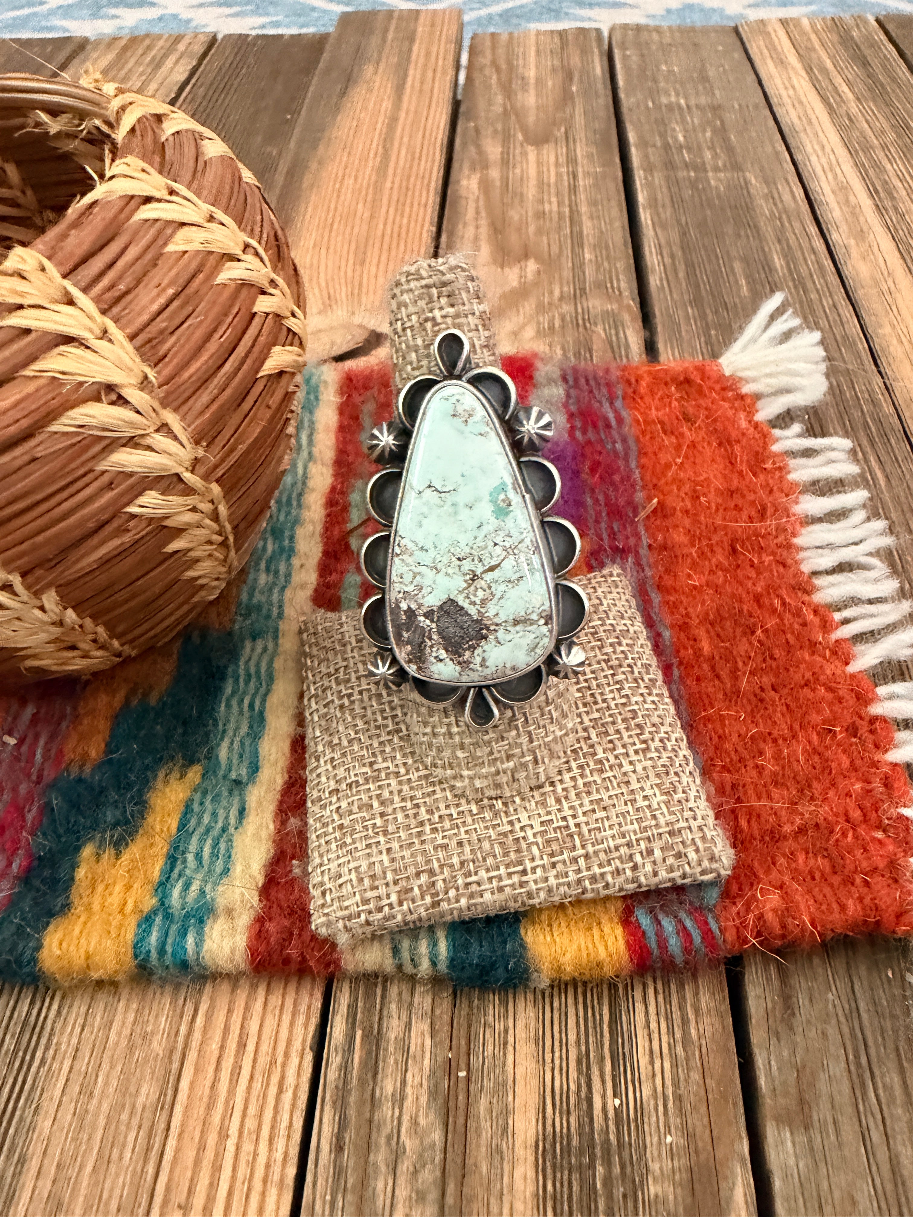 Handcrafted Dry Creek Turquoise & Sterling Silver Ring Size 8.75 by Jameson Garcia