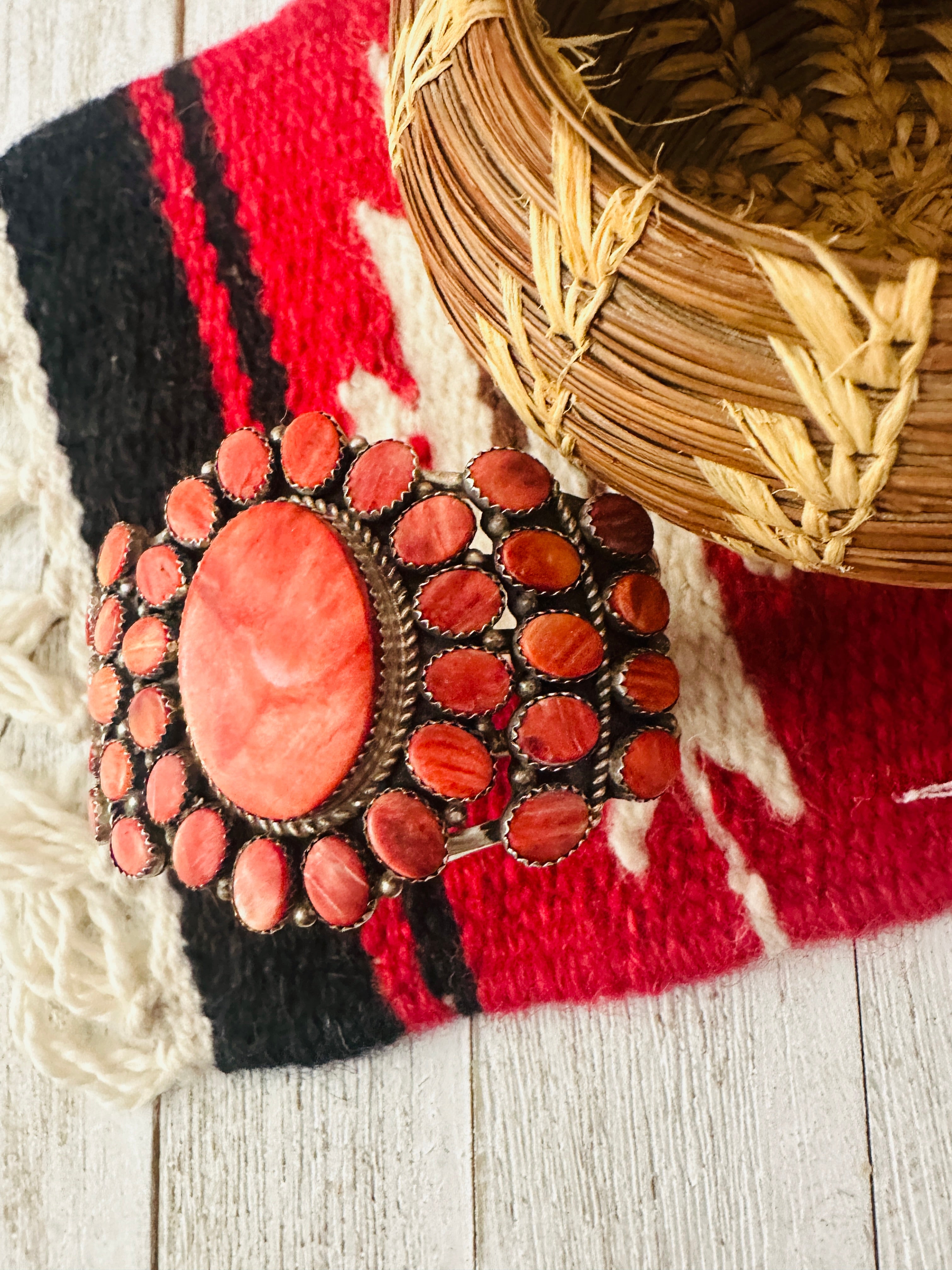 Navajo Orange Spiny Sterling Silver Cuff Bracelet