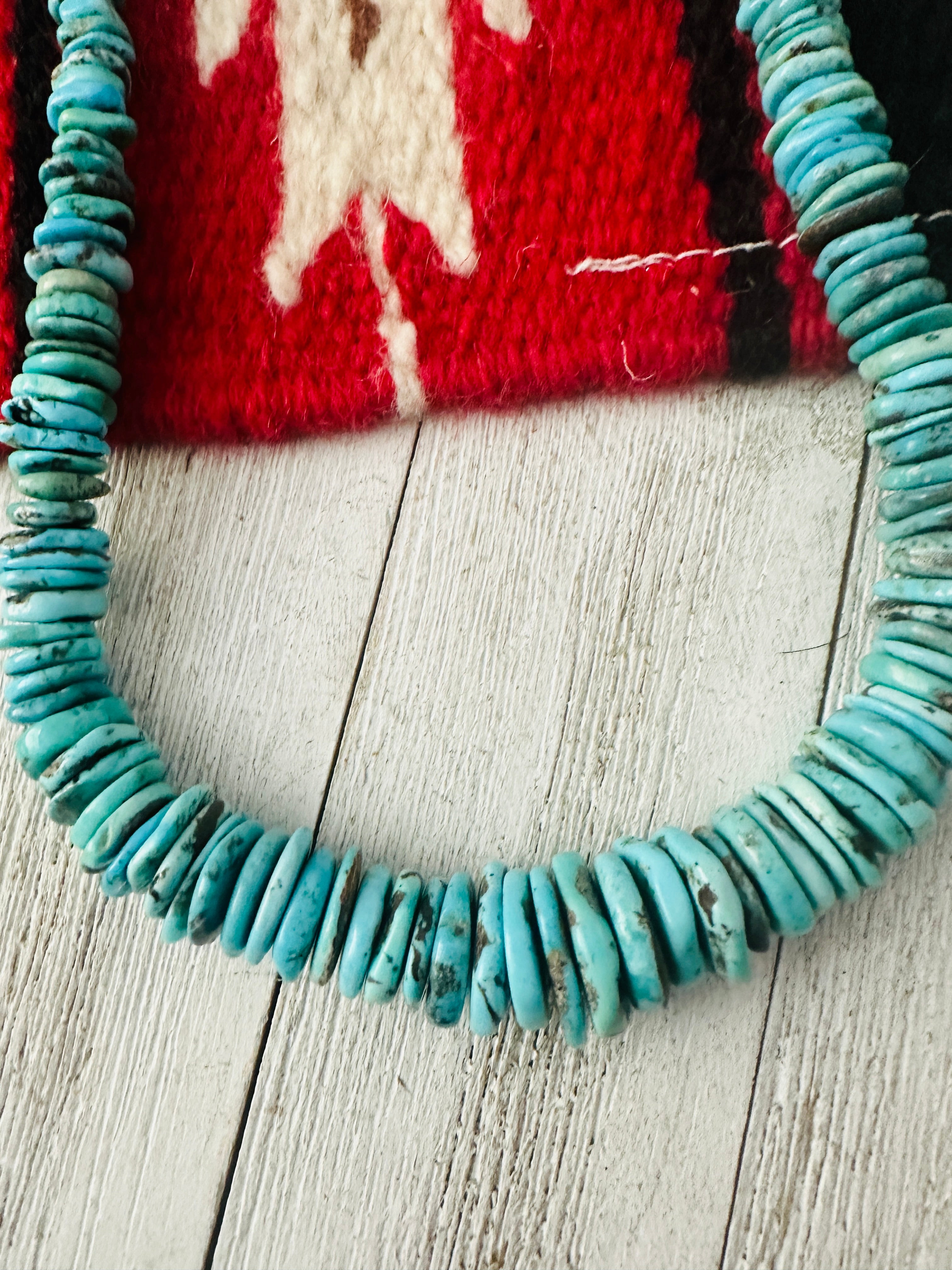 Navajo Turquoise and Sterling Silver Rolled Beaded Necklace 20”