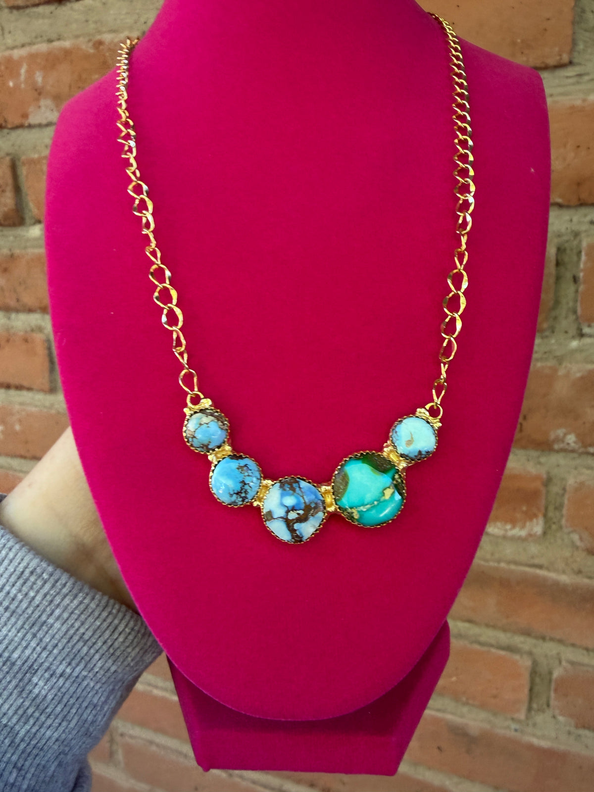 “The Golden Collection” Handmade Natural Golden Hills, Sonoran Turquoise Gold Plated Necklace STYLE 2