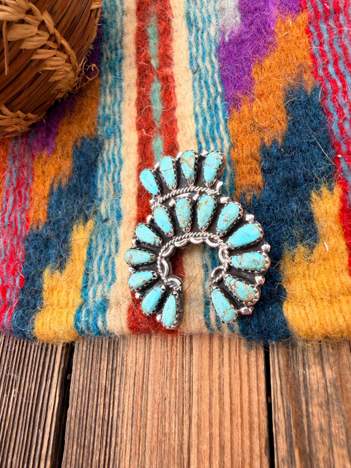 Handcrafted Turquoise and Sterling Silver Cluster Naja Brooch/ Pendant
