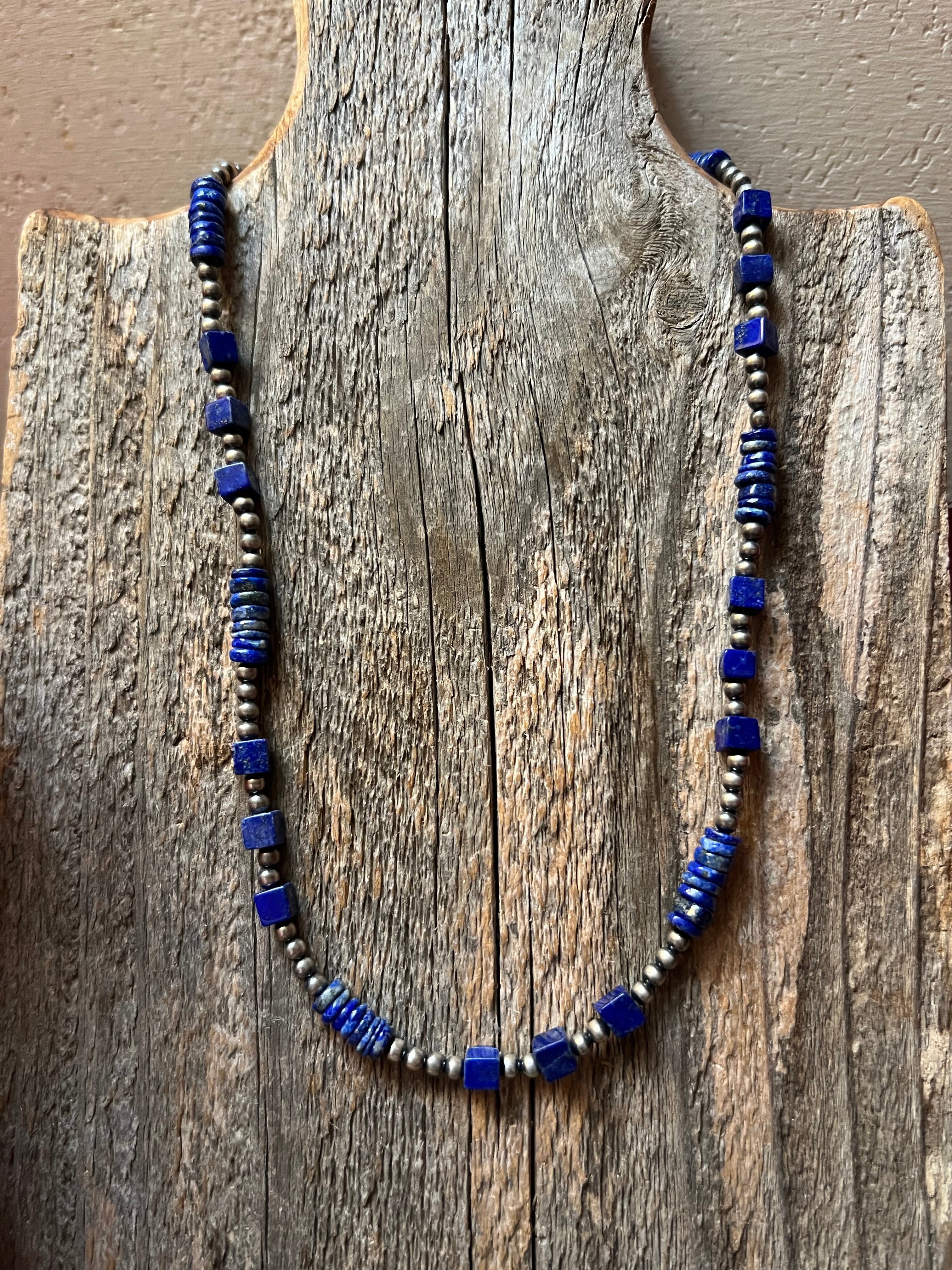 Handmade Lapis & Sterling Silver Beaded Necklace