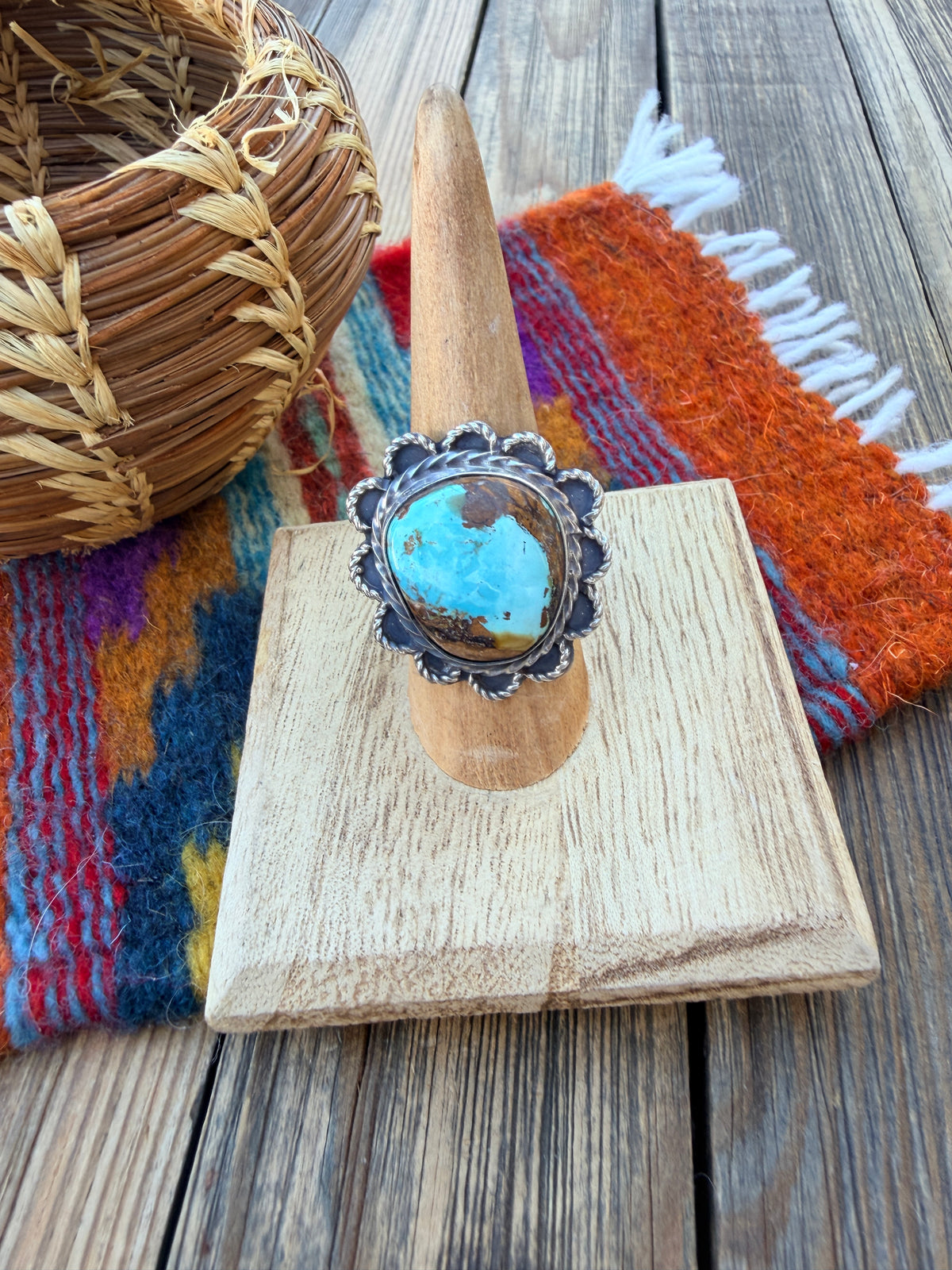 Handcrafted Royston Turquoise & Sterling Silver Ring 8 by Rosella Paxson