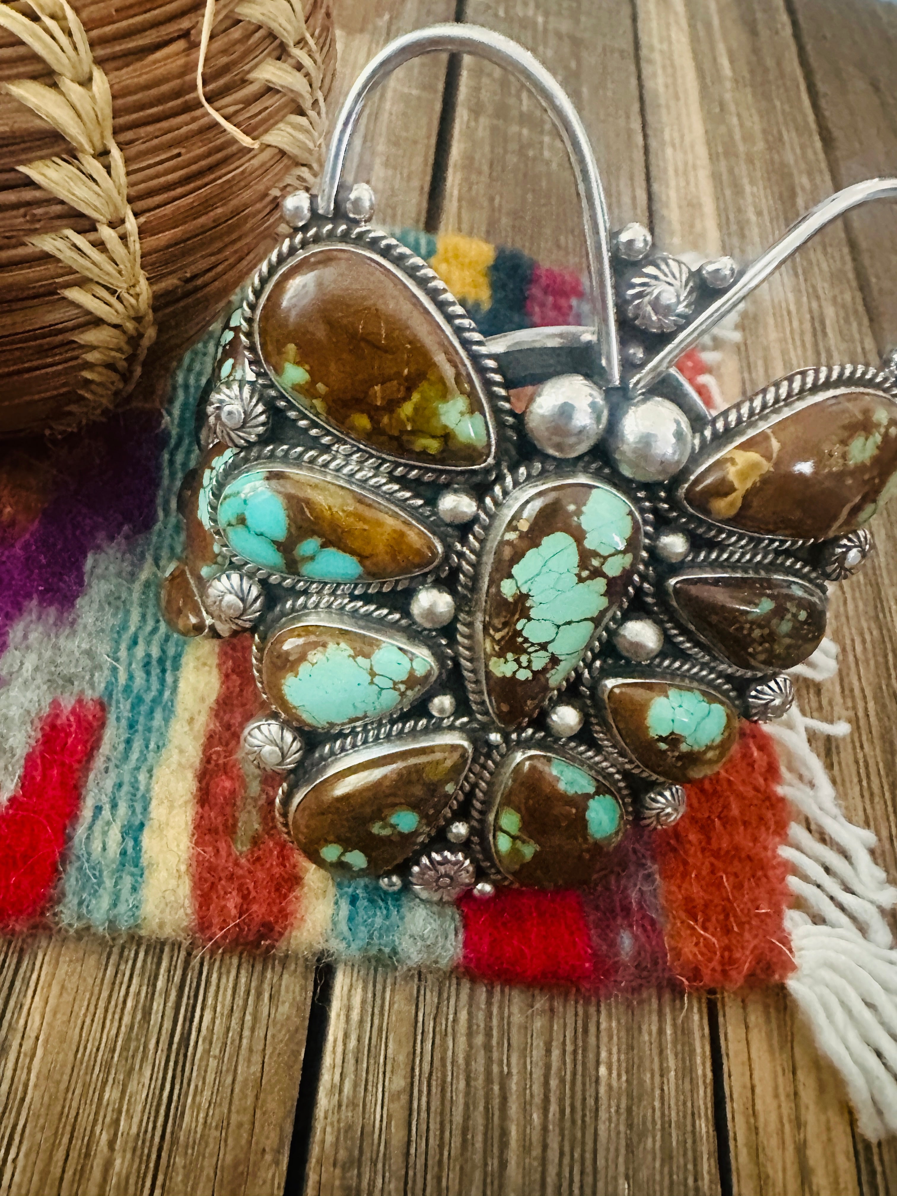 Handcrafted Number 8 Turquoise & Sterling Silver Butterfly Cuff Bracelet by Tyler Brown