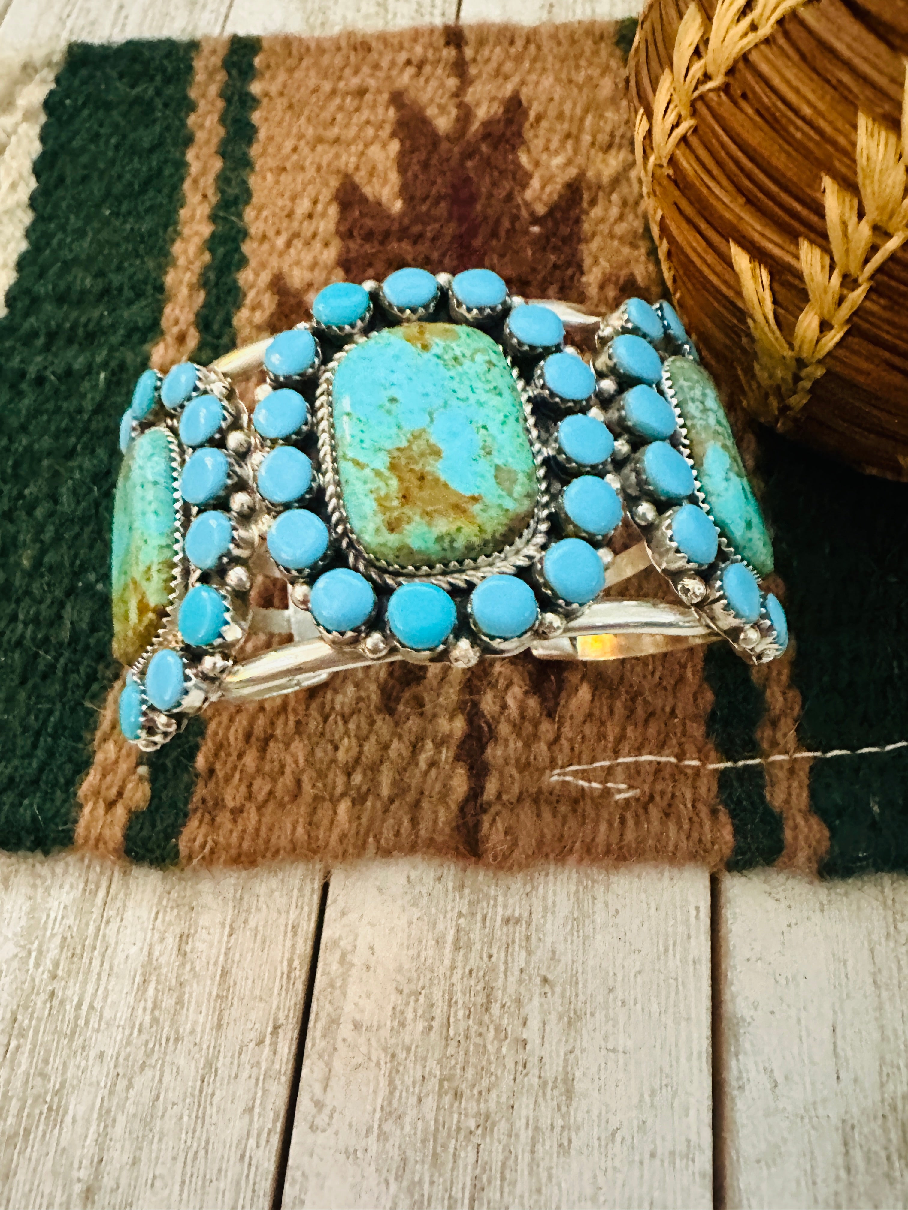 Navajo Kingman Turquoise & Sterling Silver Cuff Bracelet