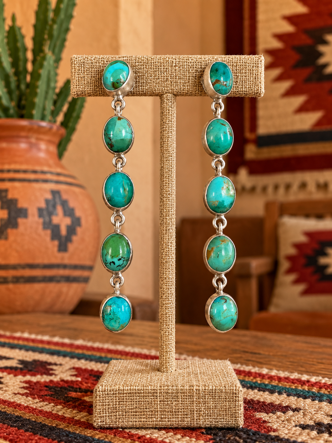 The Cowgirl’s Handmade Turquoise & Sterling Silver 5 Stone Post Dangle Earrings (Copy)