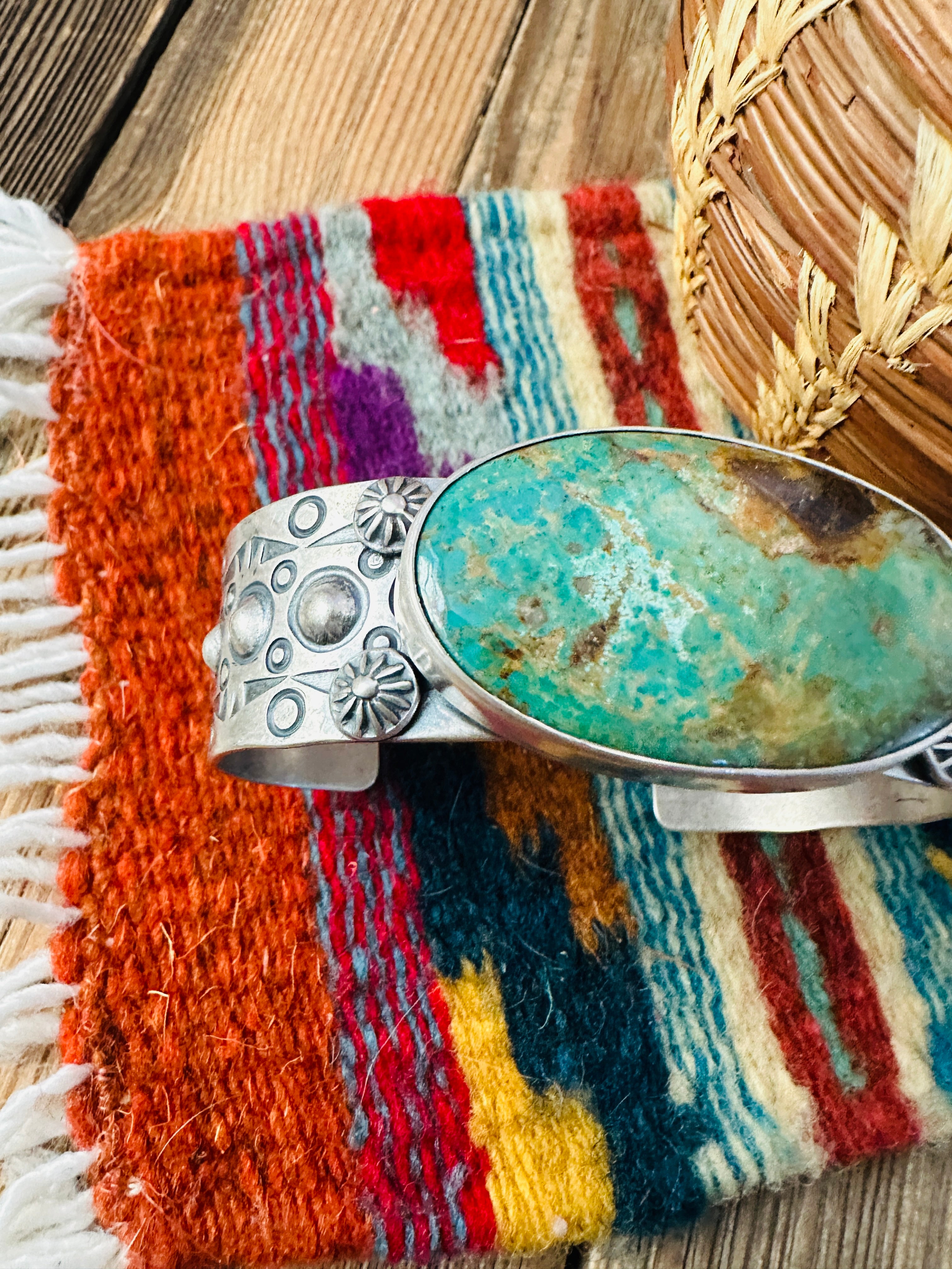 Handcrafted Royston Turquoise & Sterling Silver Cuff Bracelet by Benson Shorty