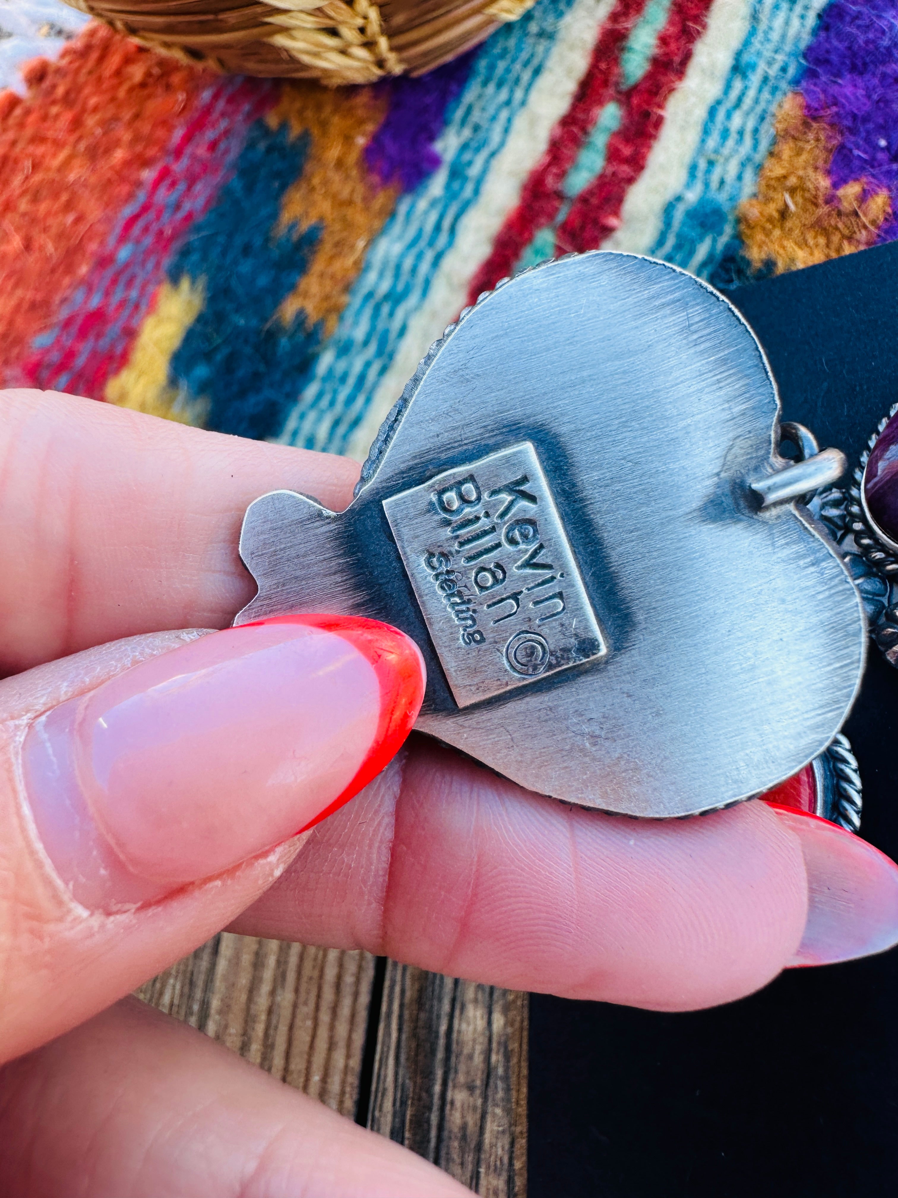 Handcrafted Spiny Oyster & Sterling Silver Heart Dangle Earrings by Kevin Billah