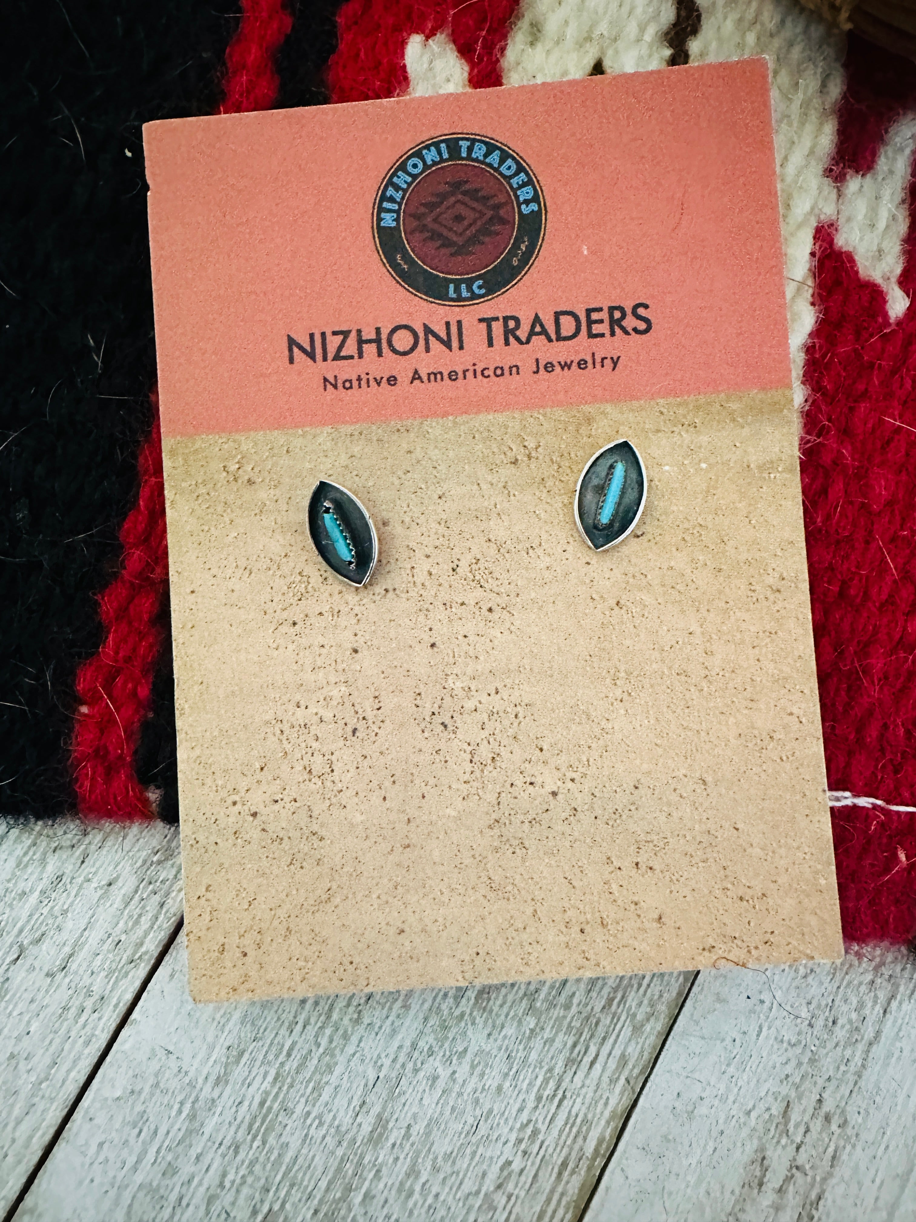 Zuni Turquoise & Sterling Silver Shadowbox Stud Earrings