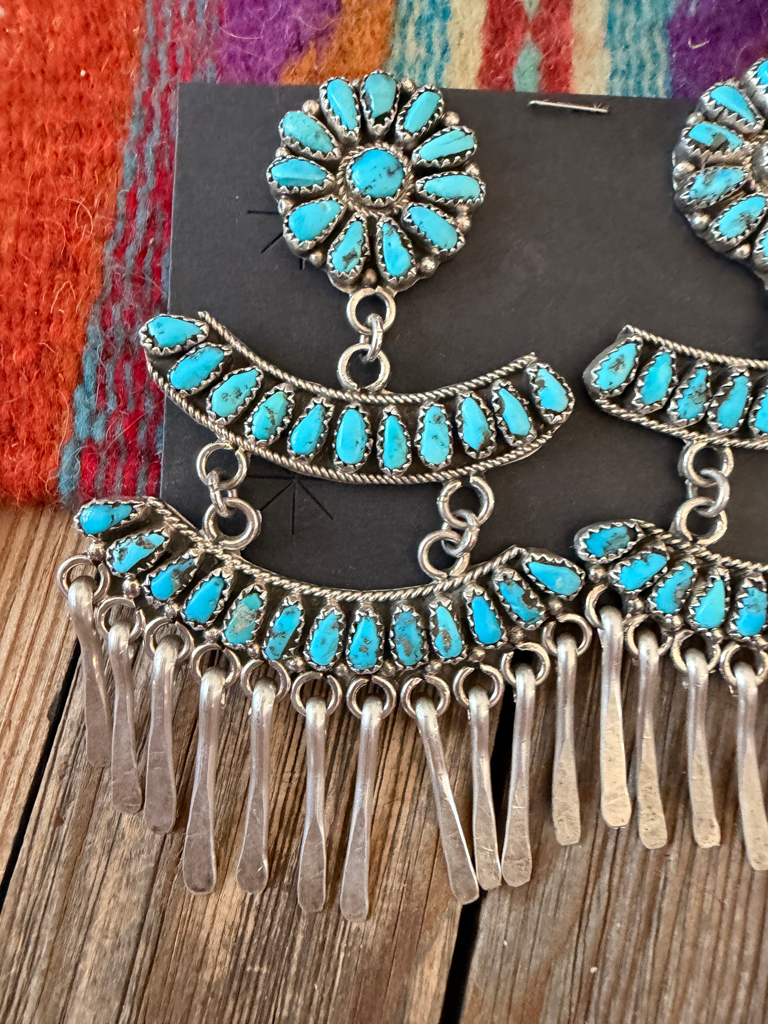 Handcrafted Turquoise and Sterling Silver Cluster Dangle Earrings by Juliana Williams