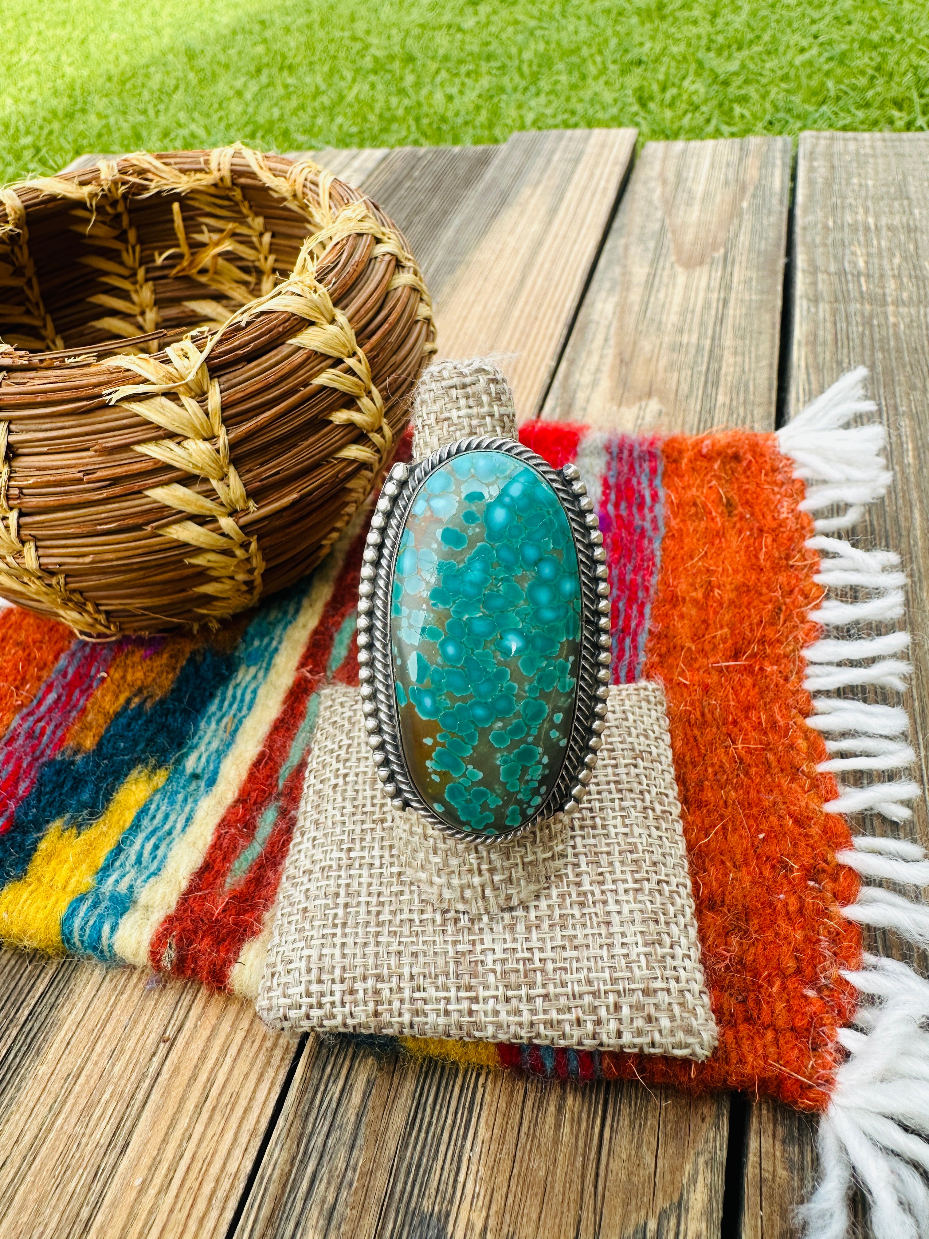 Handcrafted Kingman Web Turquoise & Sterling Silver Adjustable Ring by Sheila Becenti