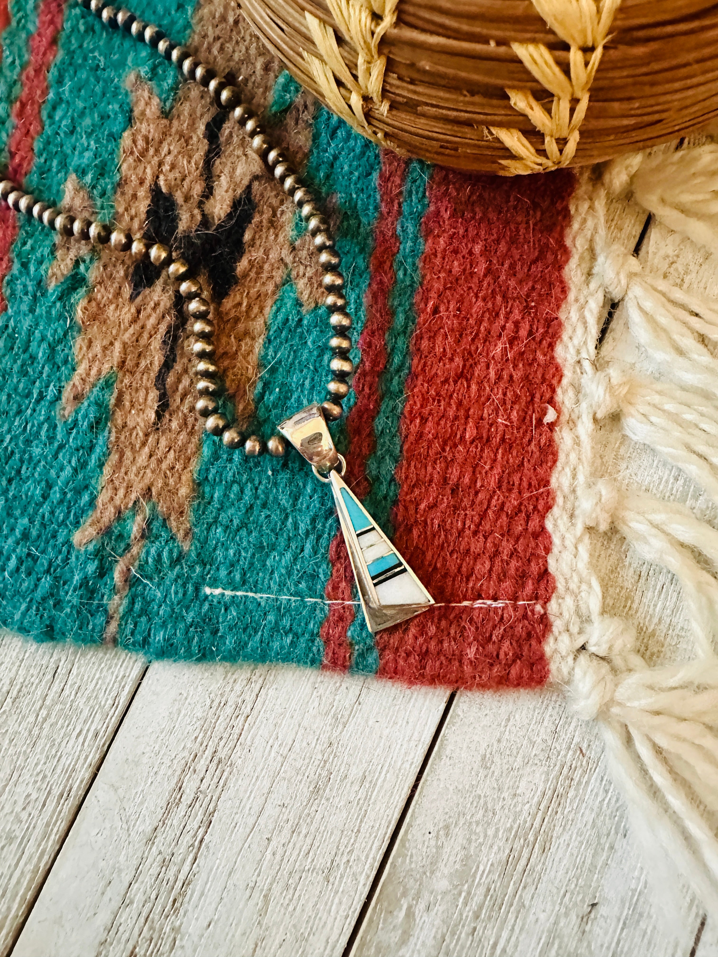 Navajo Multi Stone & Sterling Silver Inlay Pendant