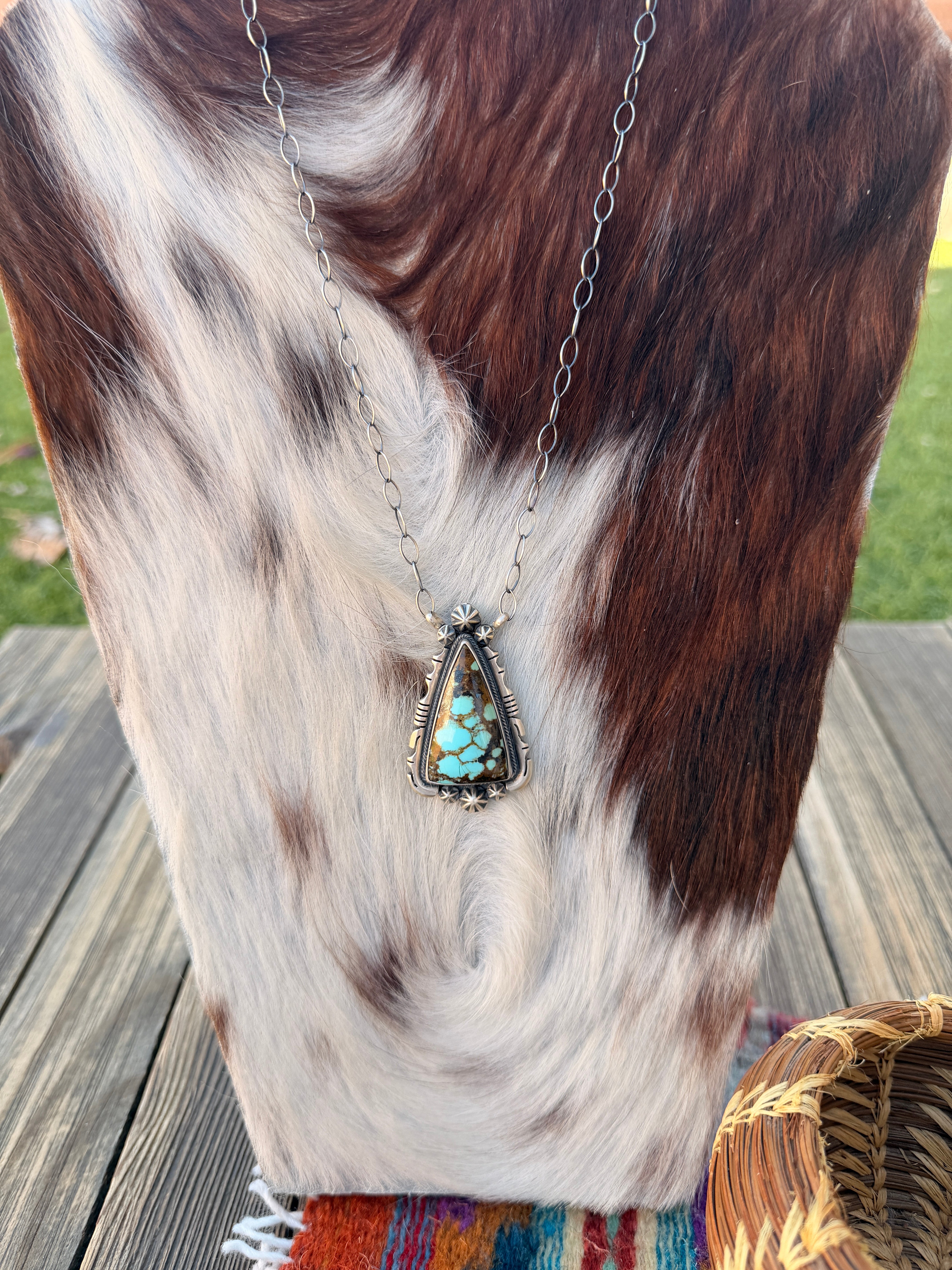 Handcrafted Number 8 Turquoise & Sterling Silver Necklace by Daniel Be