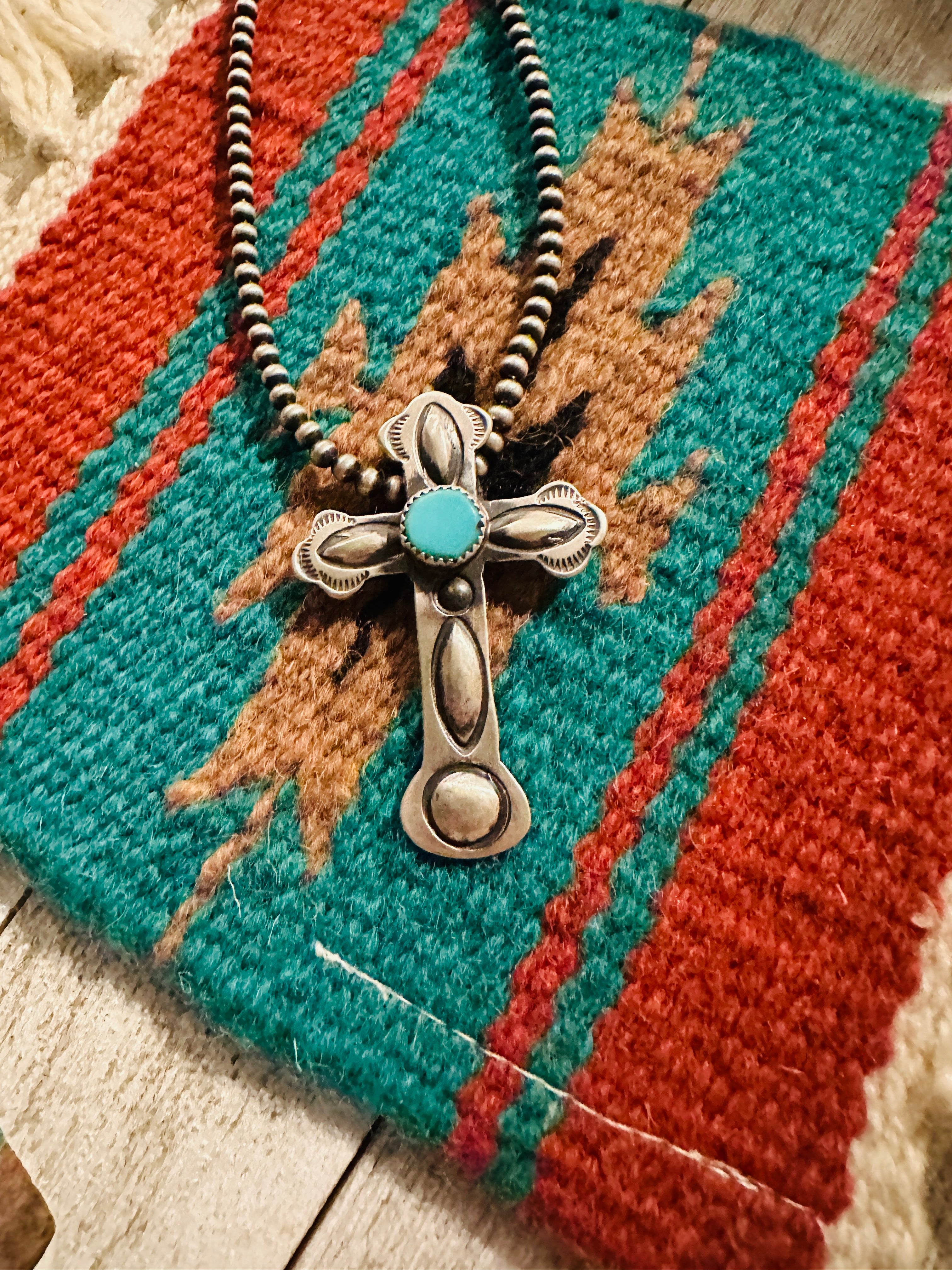 Navajo Sterling Silver & Turquoise Cross Pendant by Martha Cayatineto