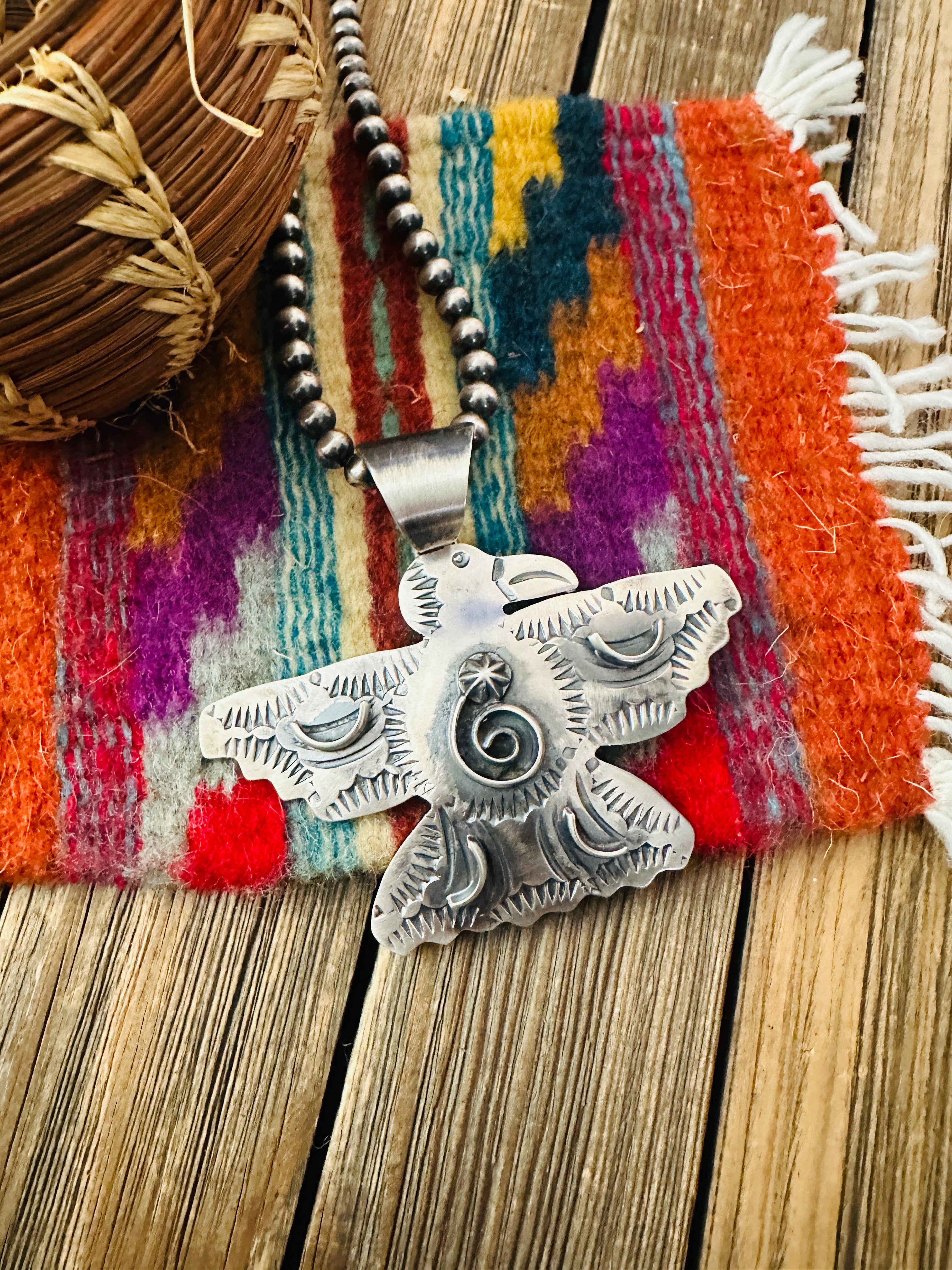 Handcrafted Sterling Silver Thunderbird Pendant by Chimney Butte