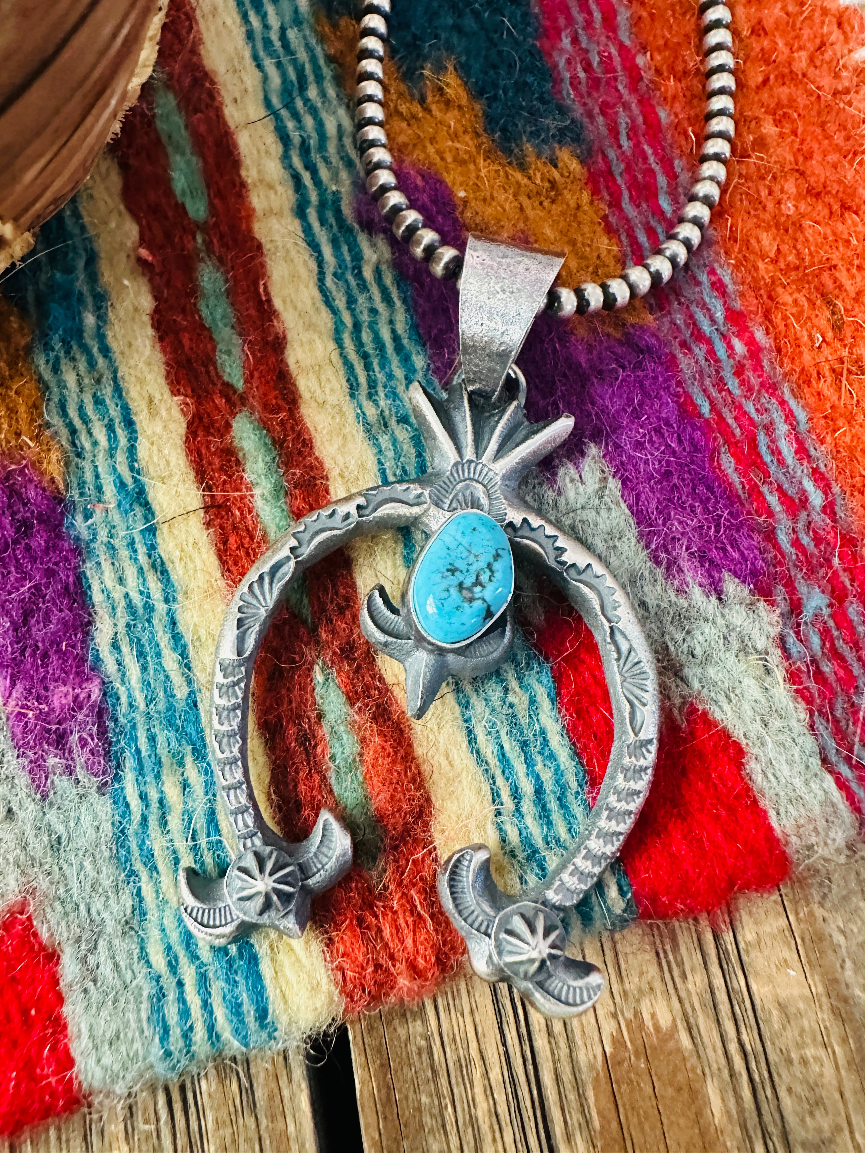 Handcrafted Sterling Silver & Kingman Turquoise Naja Pendant by Kevin Billah