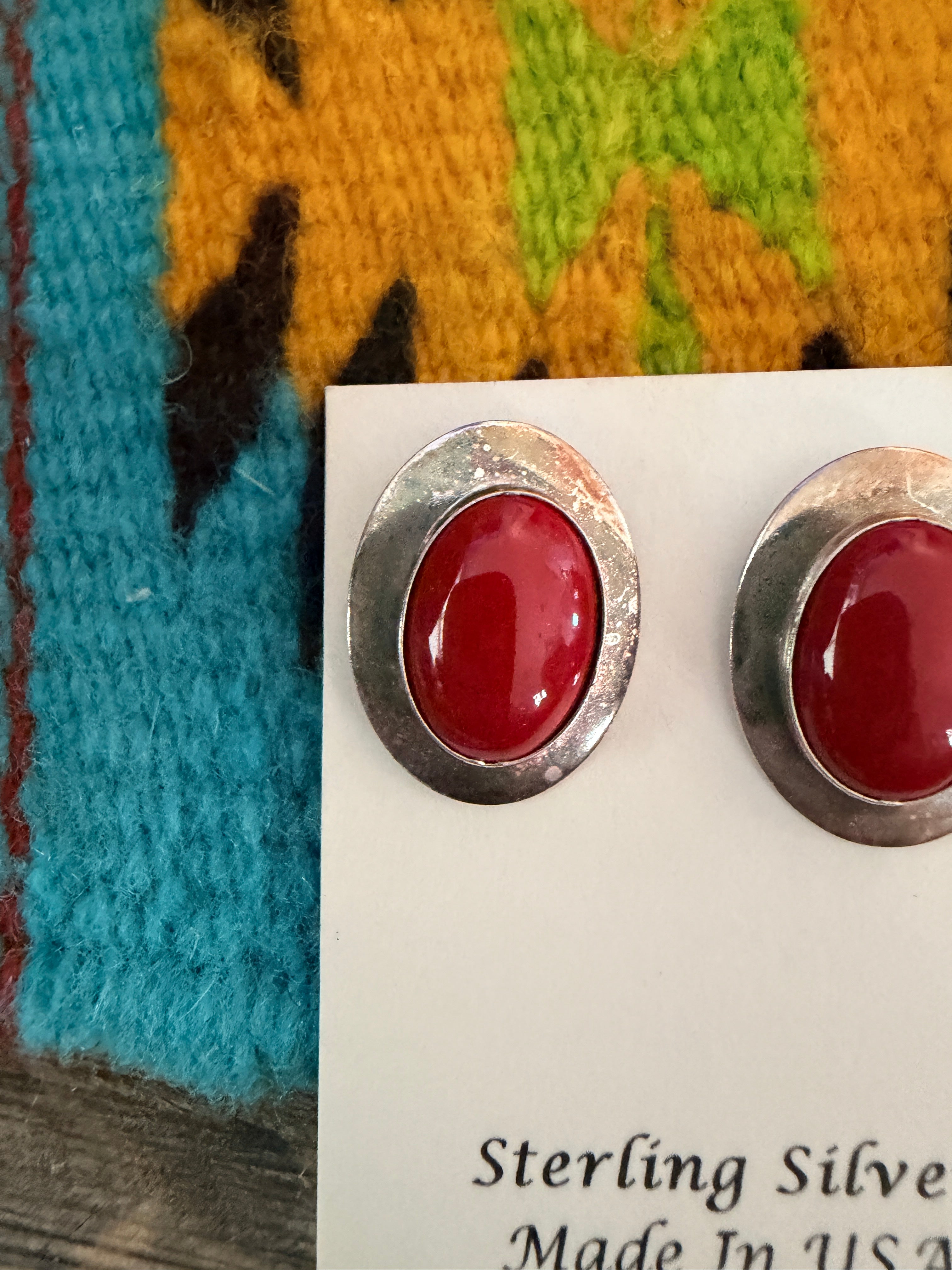 Handcrafted Old Pawn Sterling Silver & Coral Post Earrings