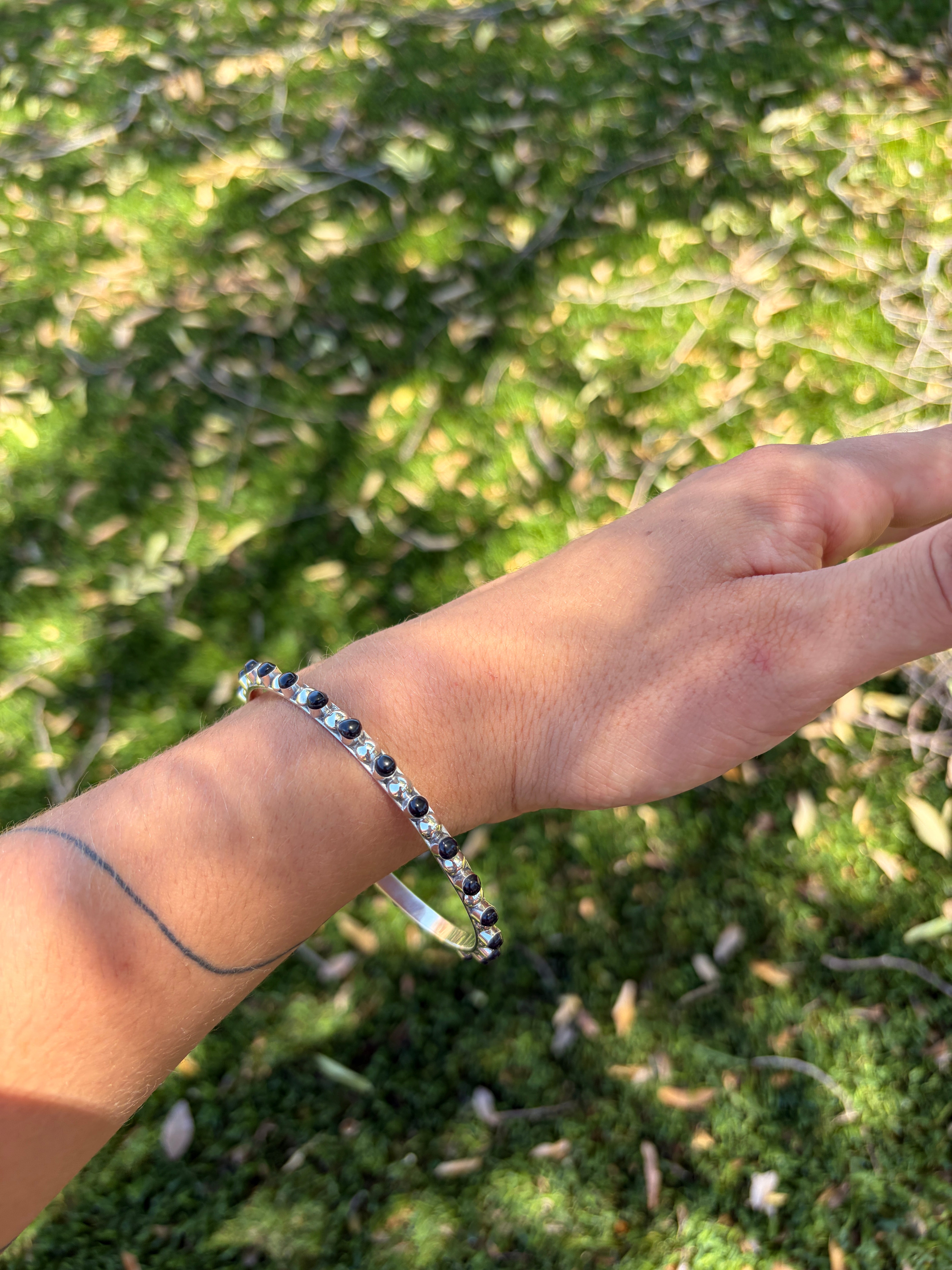 Handmade Onyx & Sterling Silver Bangle Bracelet