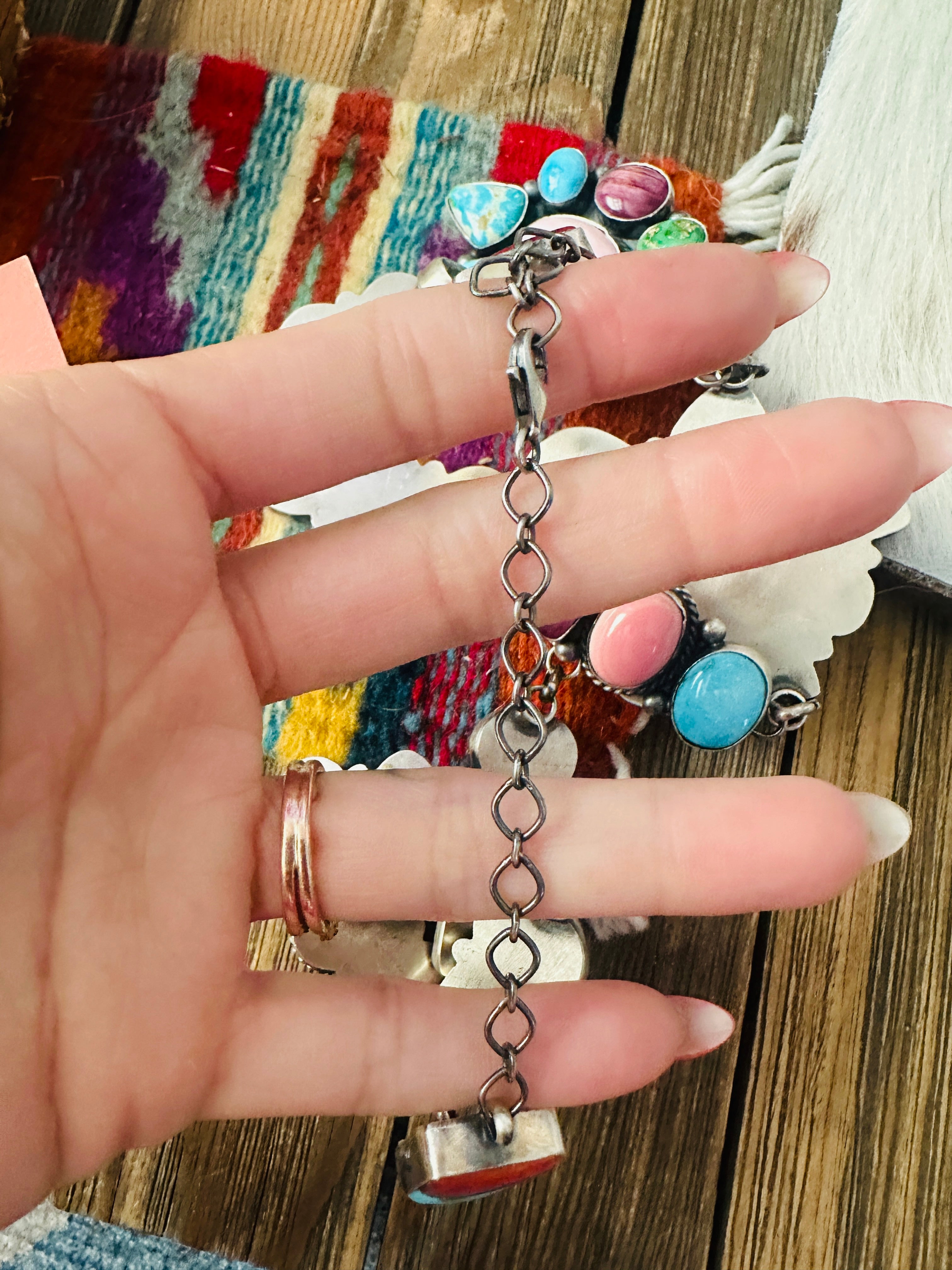 Handcrafted Multi Stone & Sterling Silver Cluster Necklace and Earring Set