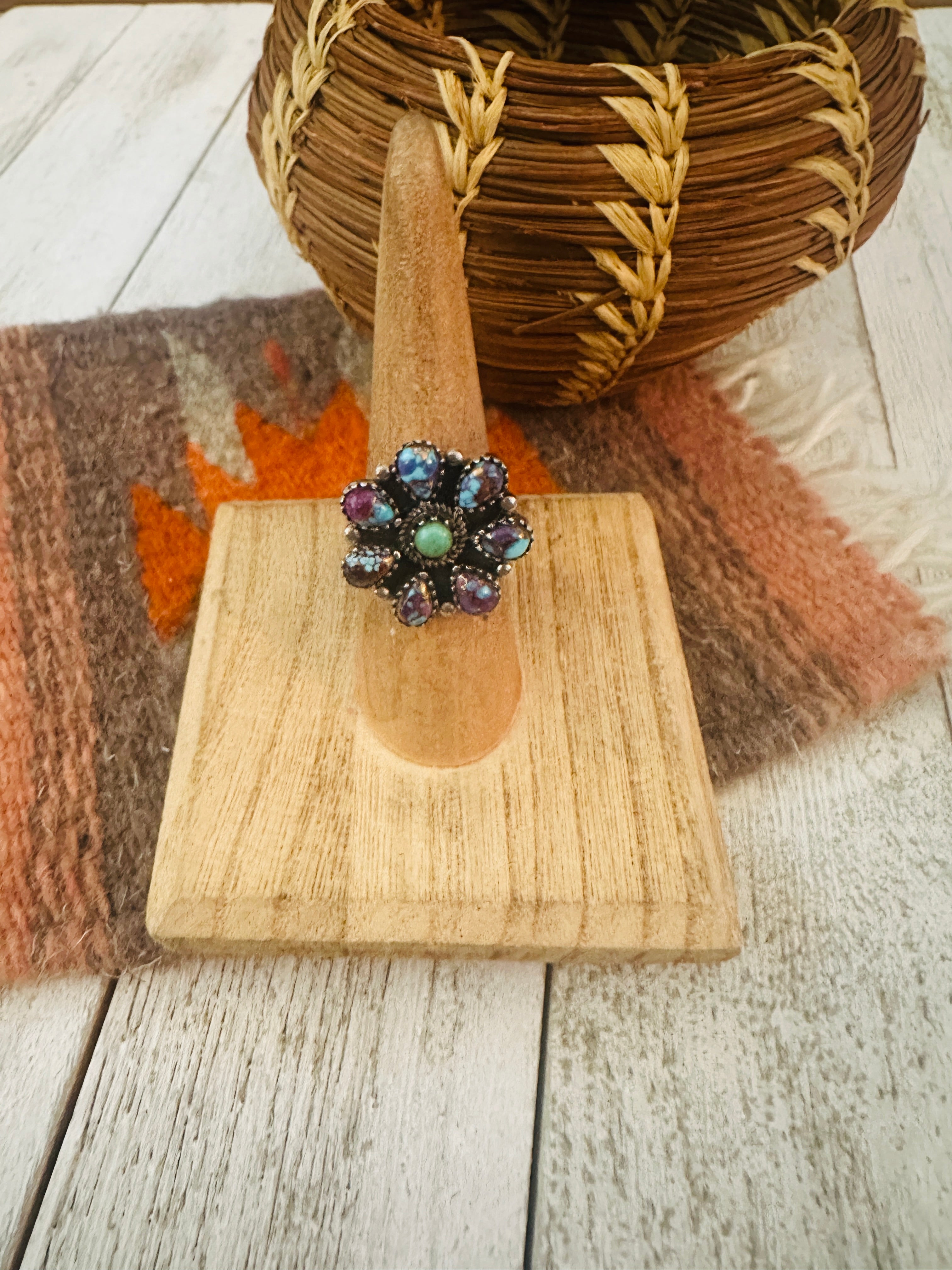 Handmade Purple Mojave & Sterling Silver Adjustable Flower Ring