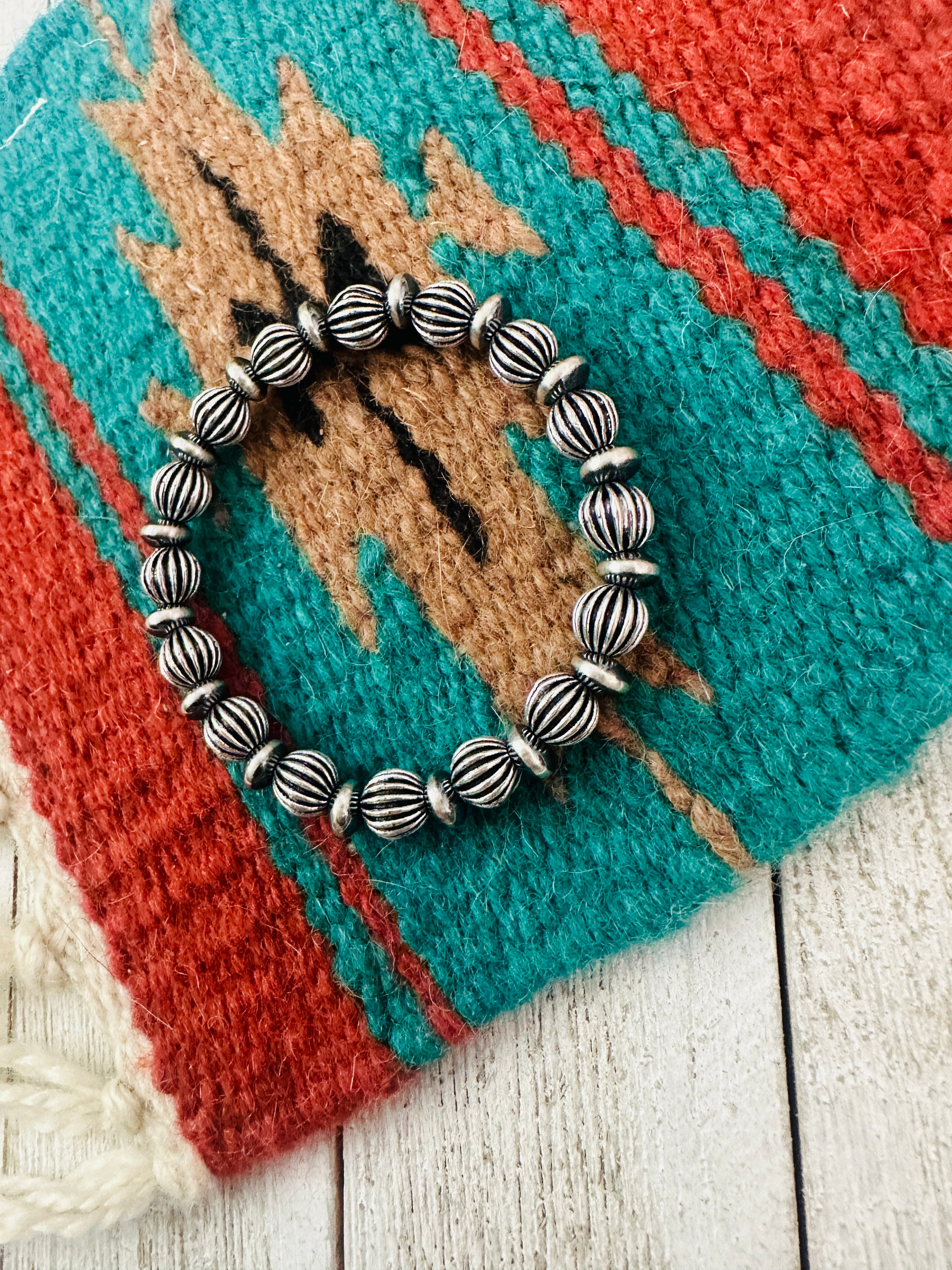 Navajo 8mm Sterling Silver Beaded Stretch Bracelet