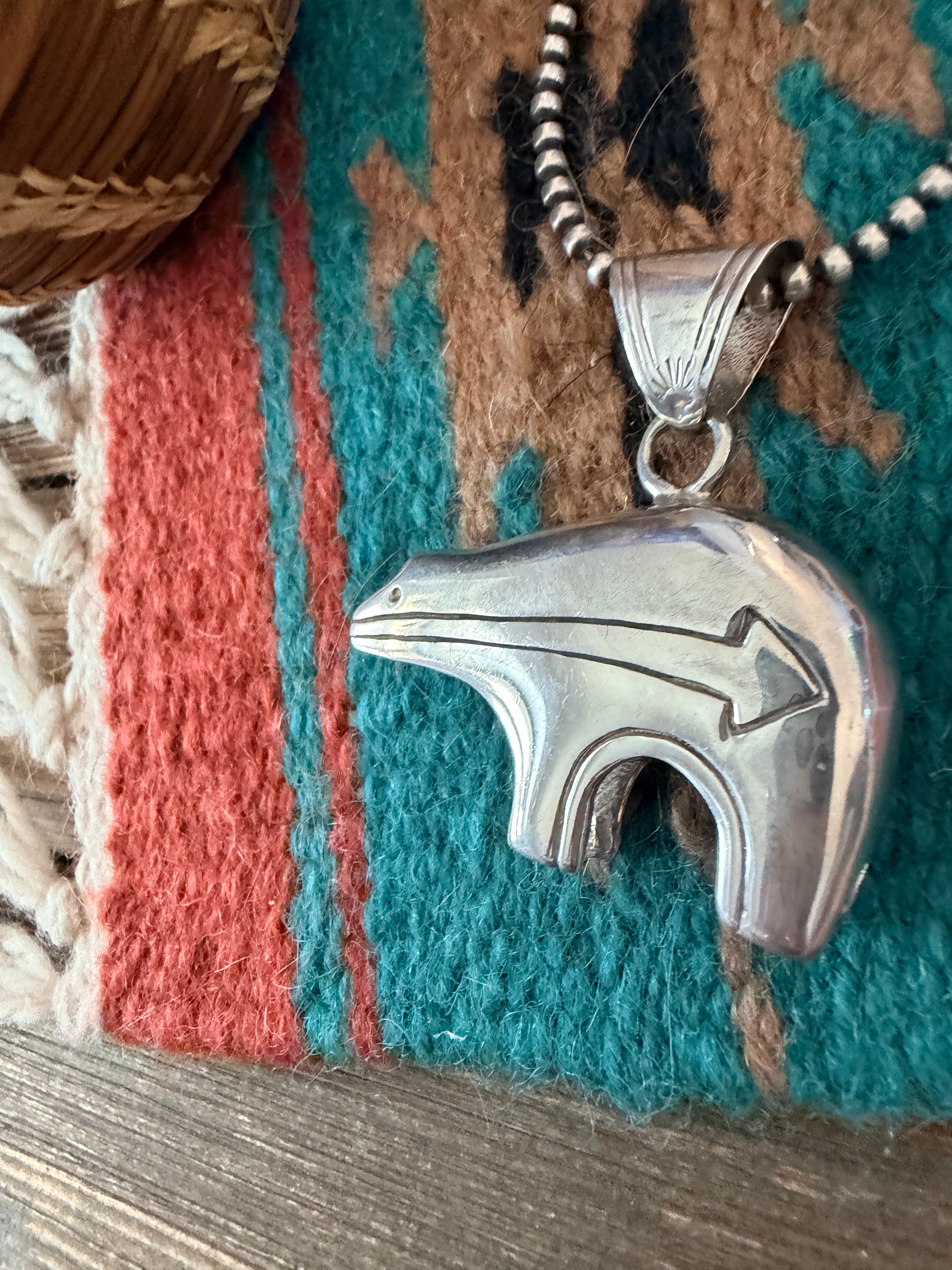 Old Pawn Handcrafted Sterling Silver Fetish Bear Pendant