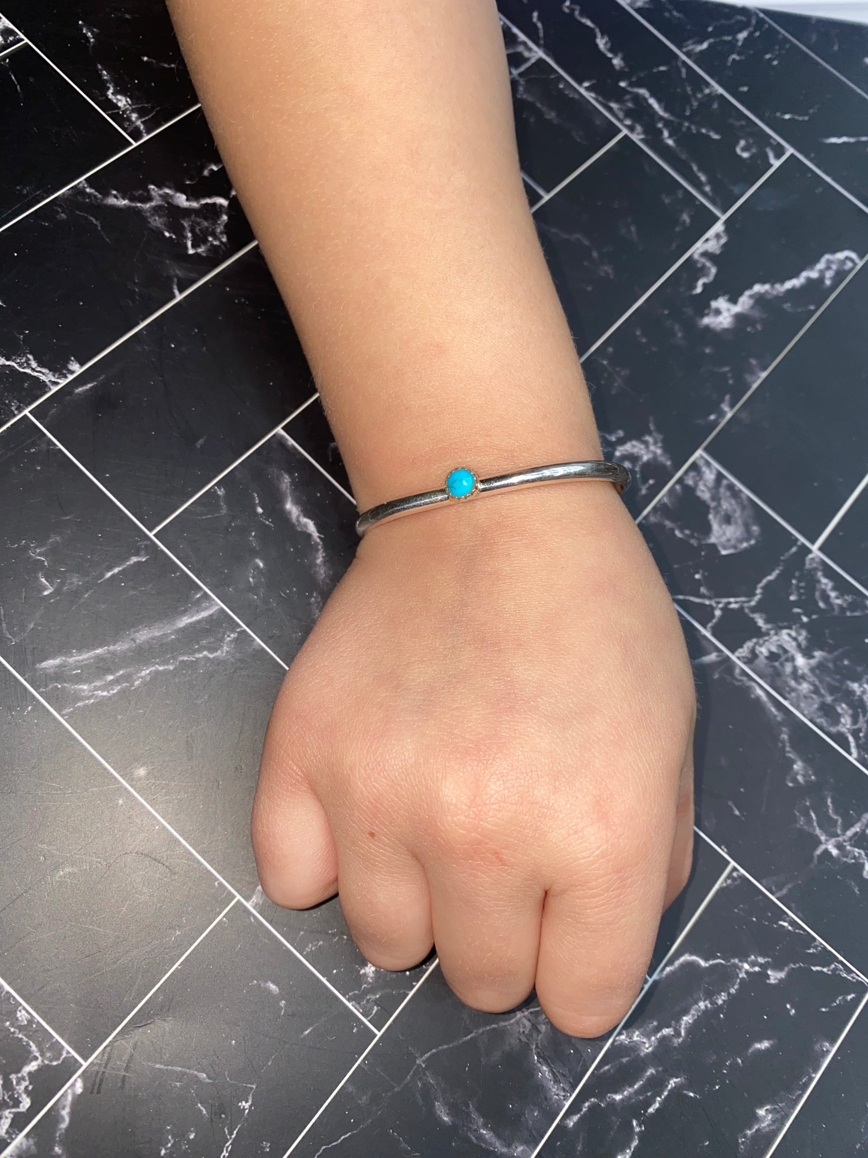 Handcrafted Sterling Silver Turquoise Kid's Cuff Bracelet