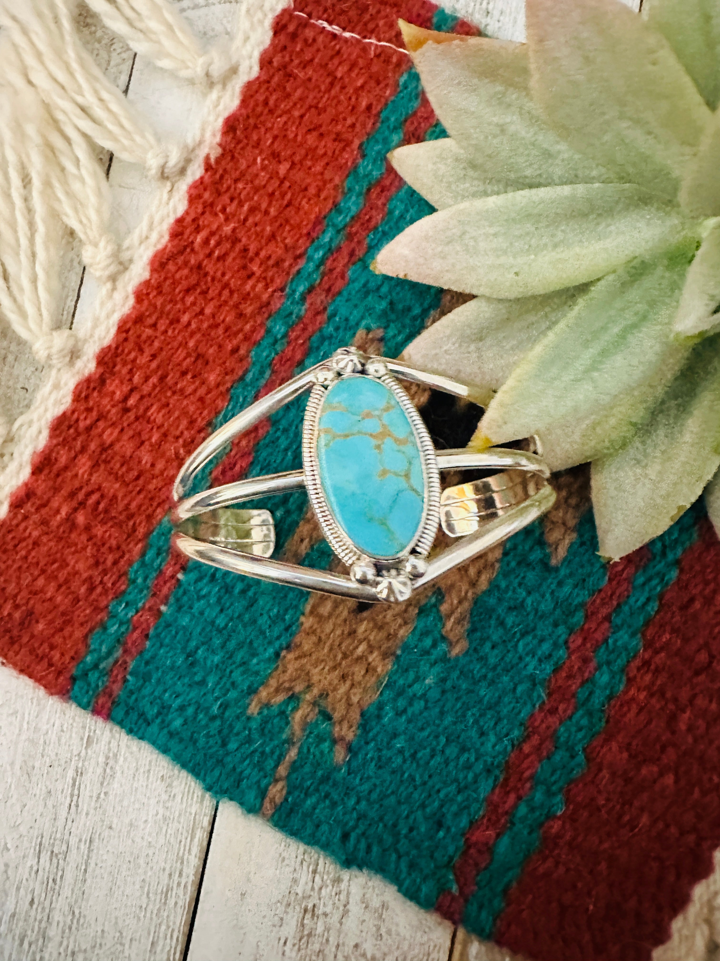 Navajo Sterling Silver & Kingman Turquoise Cuff Bracelet