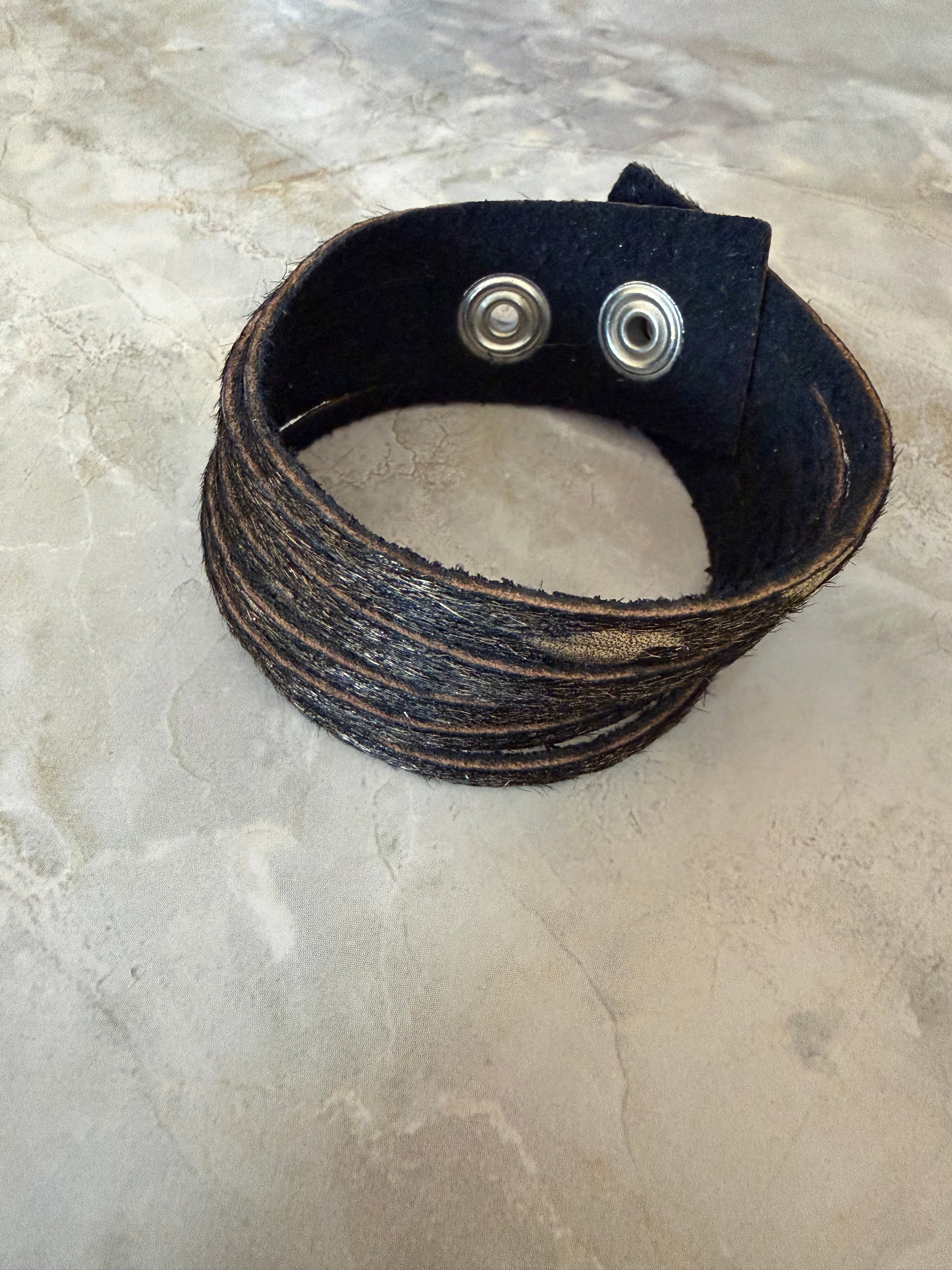 Shimmering Textured Gold Boho Multicolor 1" Leather Snap Cuff Bracelet