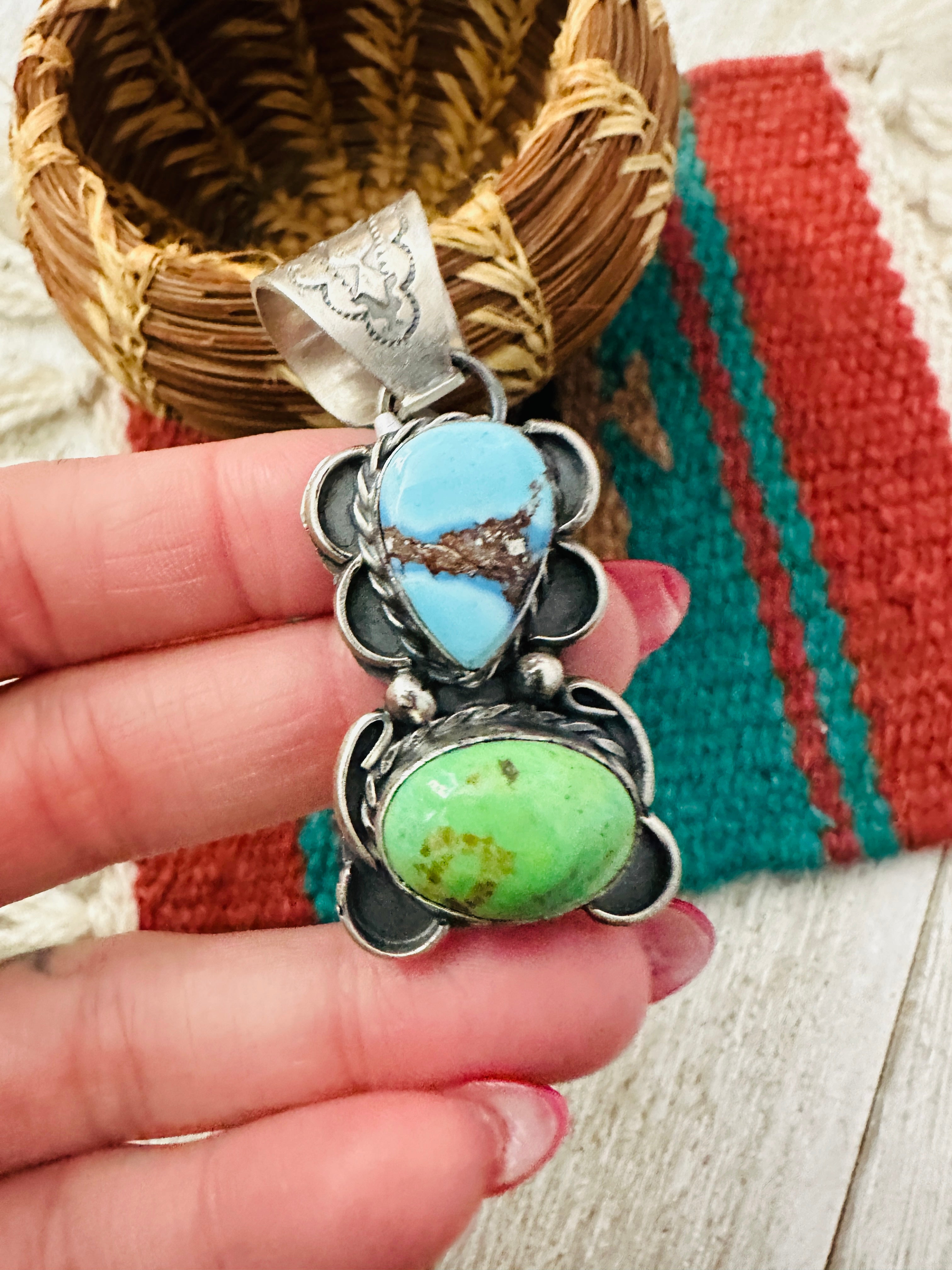 Handcrafted Sterling Silver & Multi Turquoise Pendant