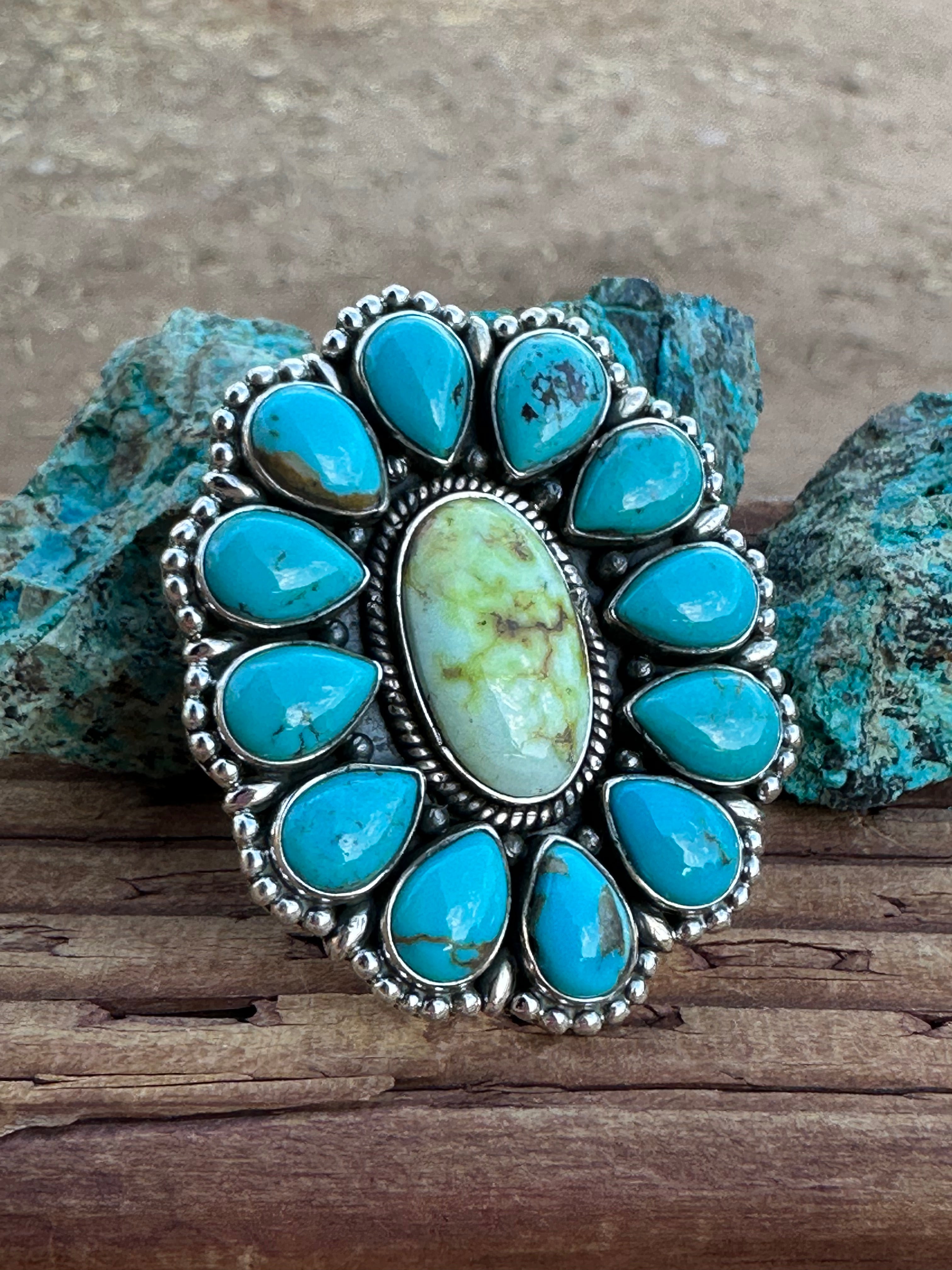 Handmade Kingman & Palomino Turquoise Sterling Silver Adjustable Ring