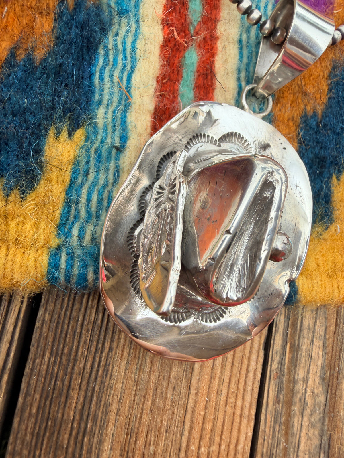 Handcrafted Turquoise & Sterling Silver Cowboy Hat Pendant