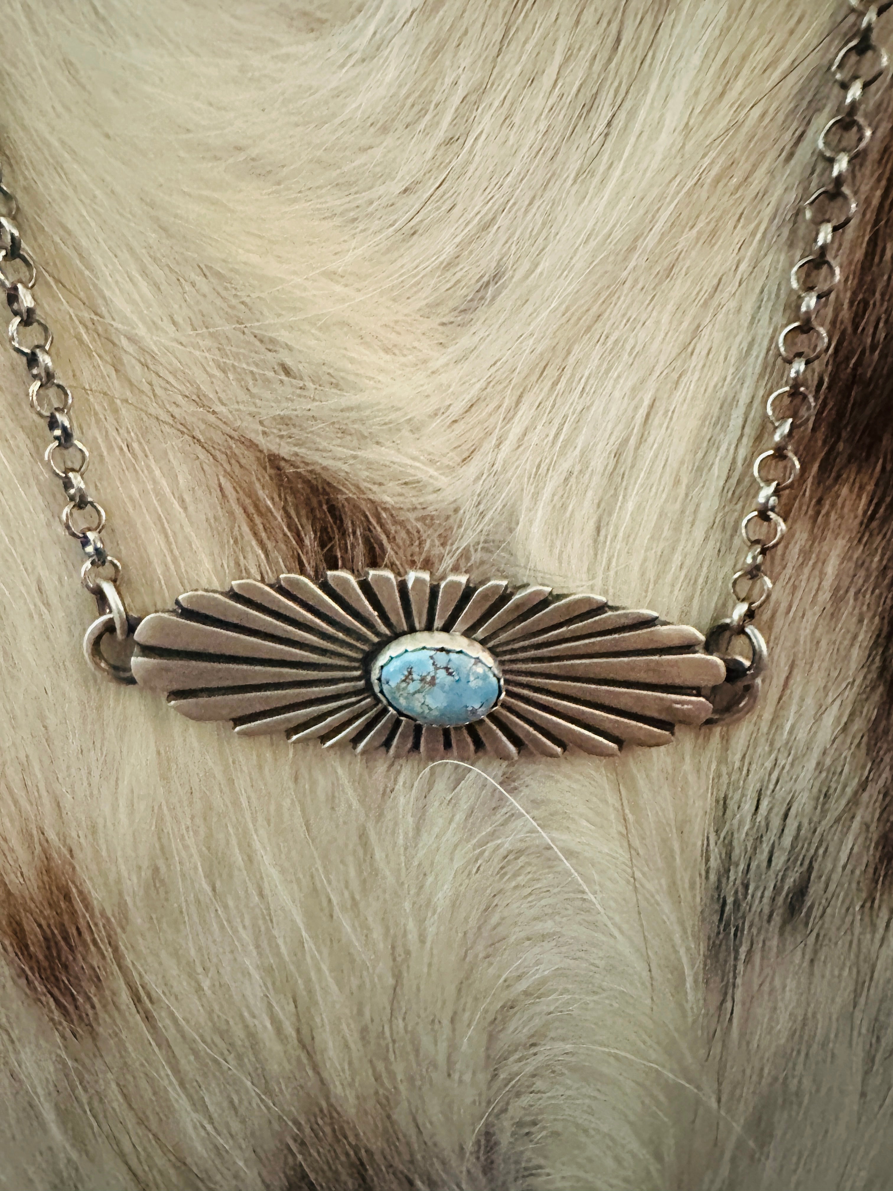 Handcrafted Golden Hills Turquoise & Sterling Silver Necklace by Leroy James