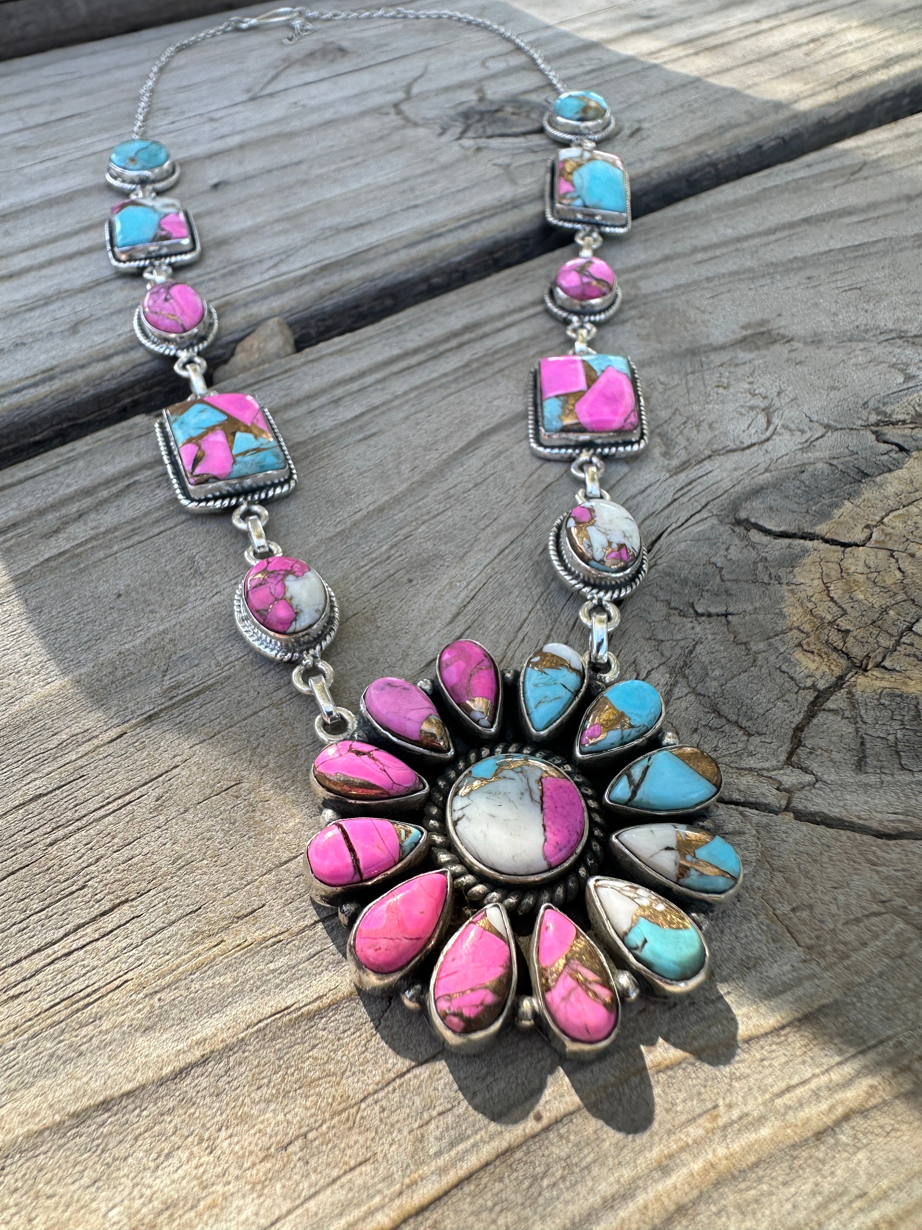 Handmade Cotton Candy Sterling Silver Cluster Necklace