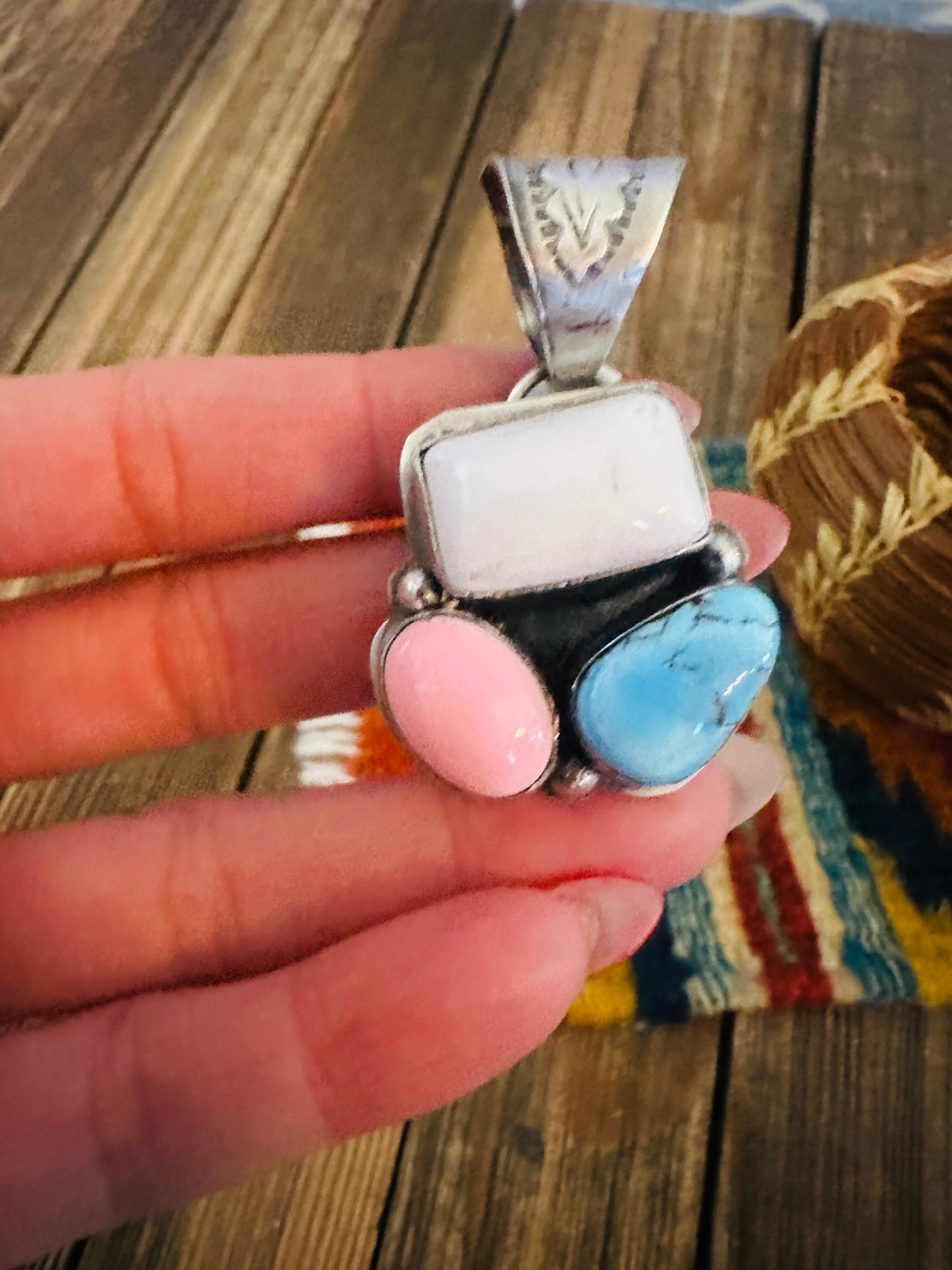 Handcrafted Sterling Silver and Multi Stone Cluster Pendant