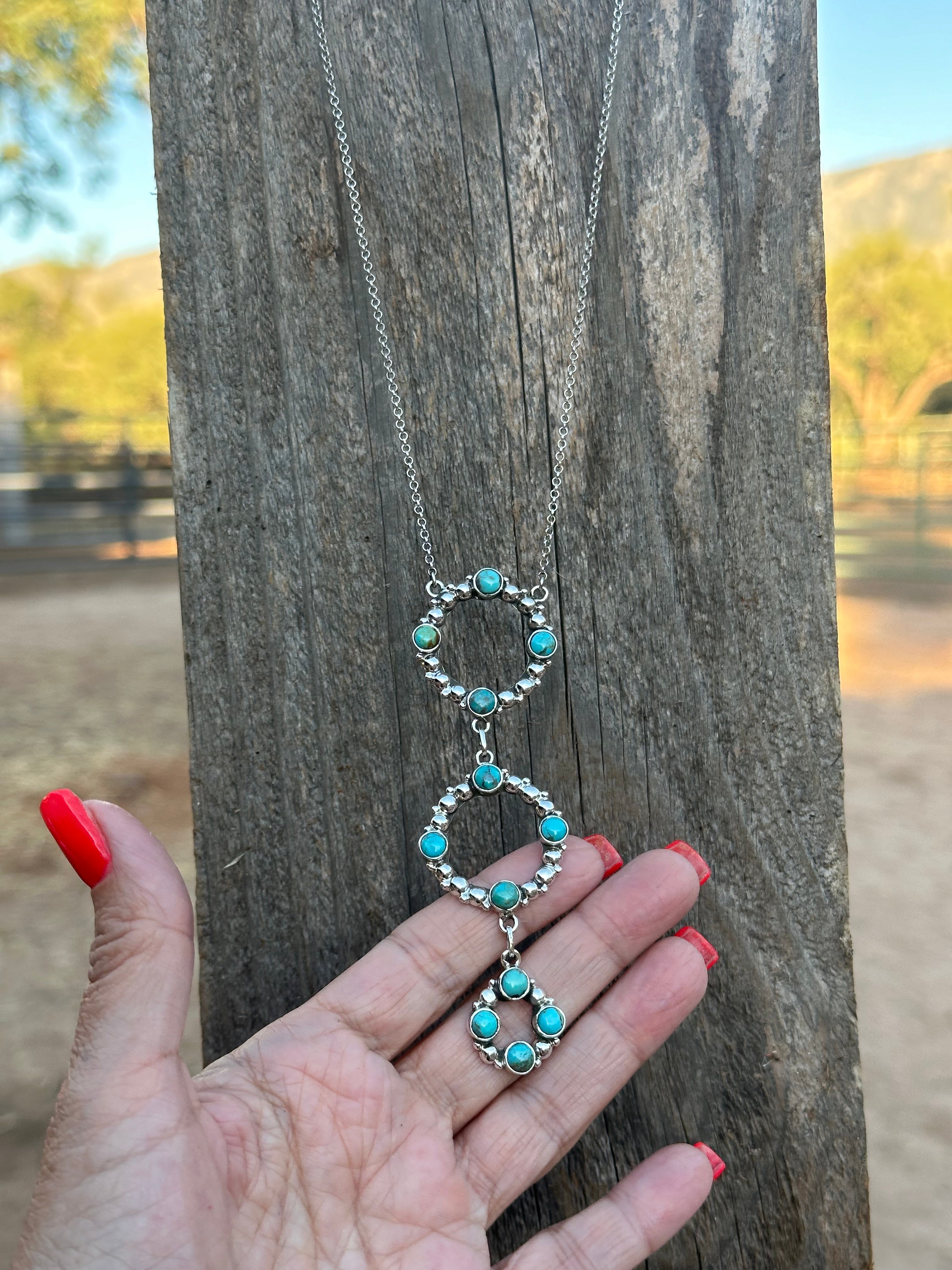 Handmade Turquoise & Sterling Silver Triple Ball Circle Necklace