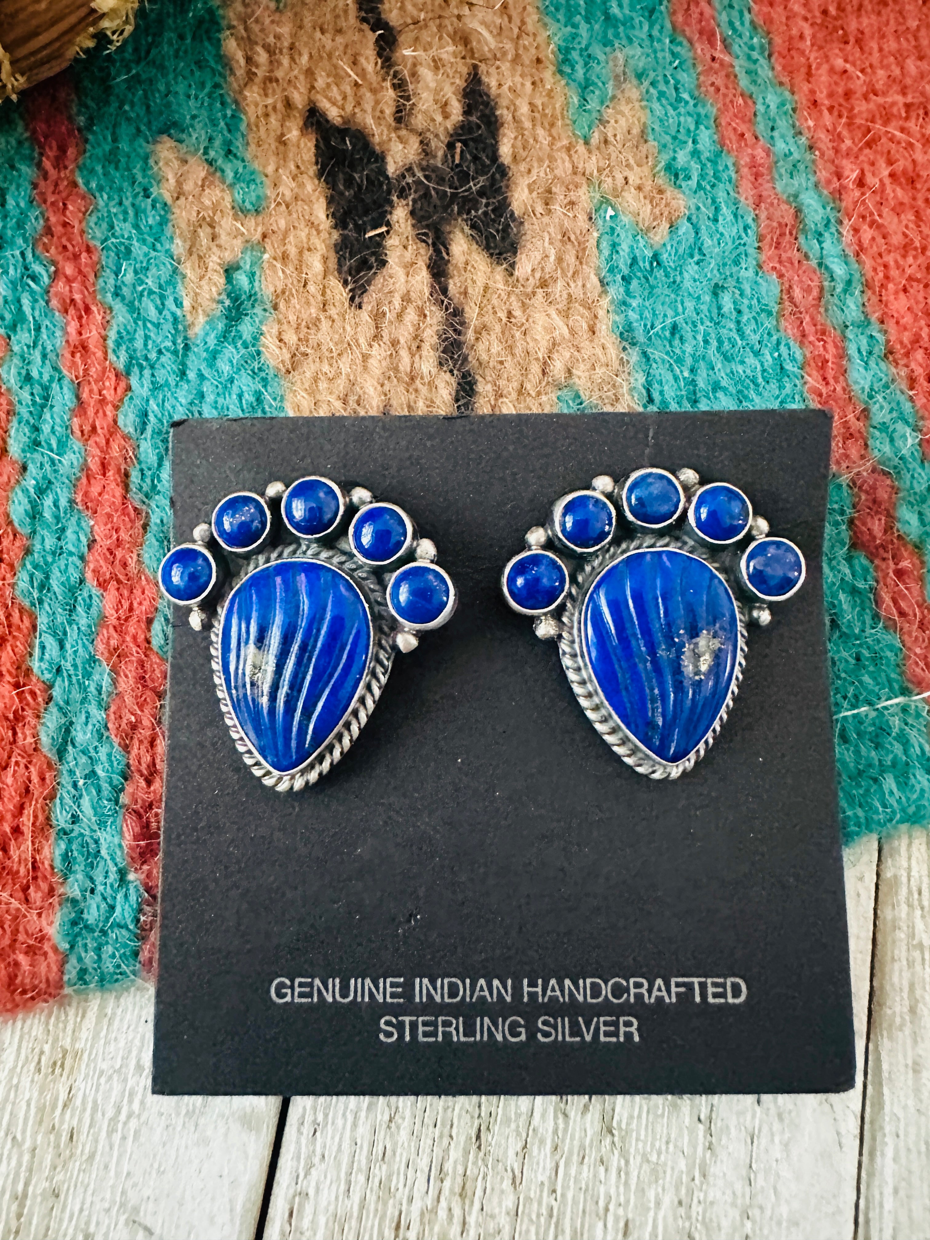 Handcrafted Old Pawn Sterling Silver & Lapis Clip On Earrings